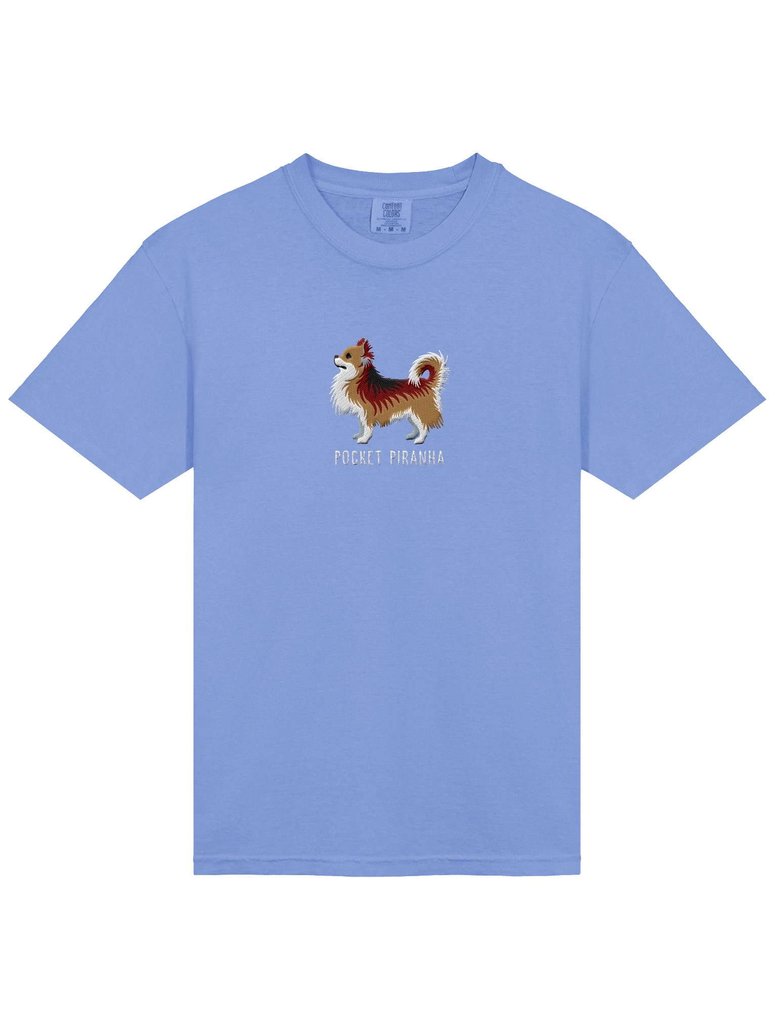 Pocket Piranha T-Shirt(Embroidered) of a Longhaired Chihuahua(Sable) product image (6)