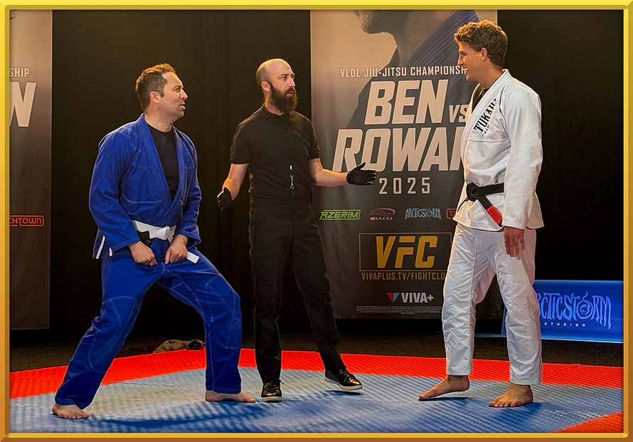 Image of Rowan, Ben and Hamish filming the Ben vs Rowan match