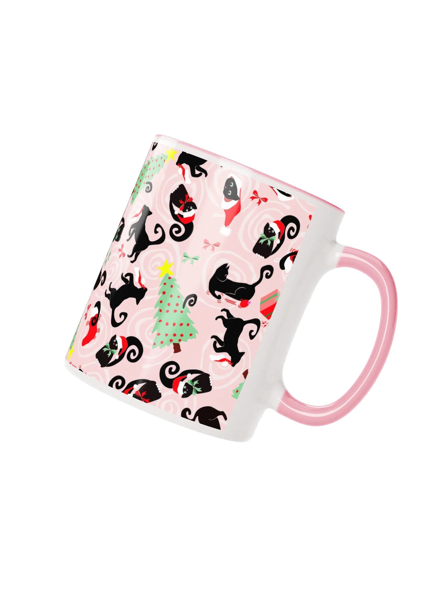 Black Christmas Kitties Being Cats Ceramic Mug – Pink product image (2)