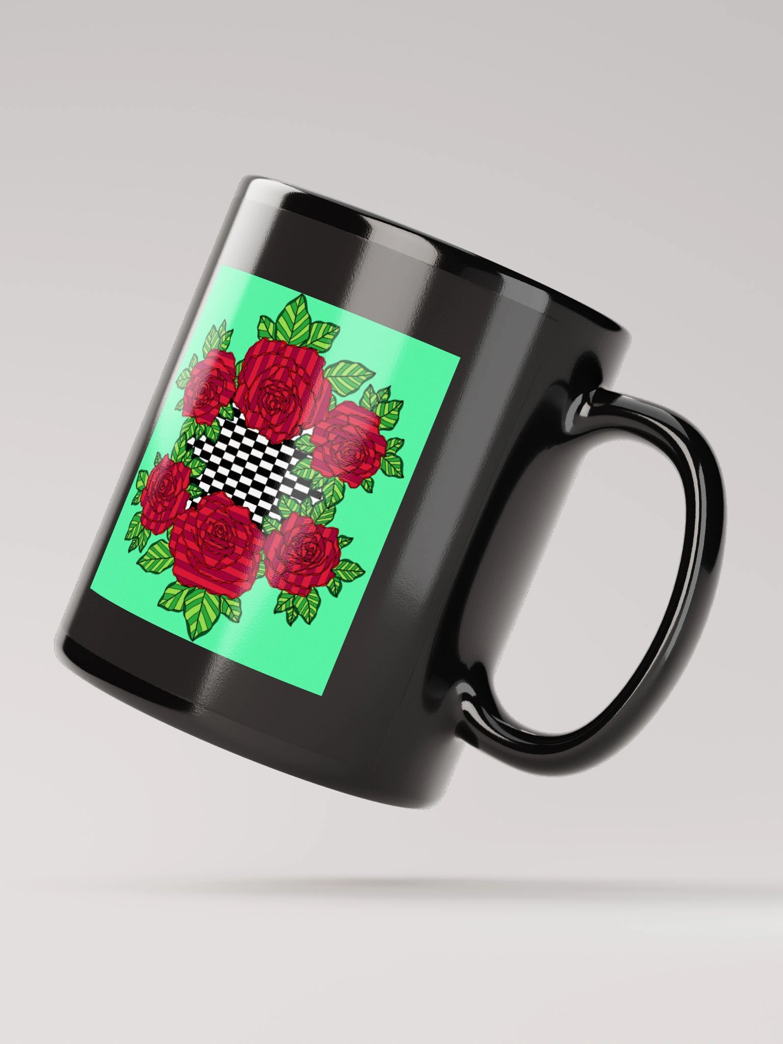 Black Glossy Mug (Rose-Green) product image (4)