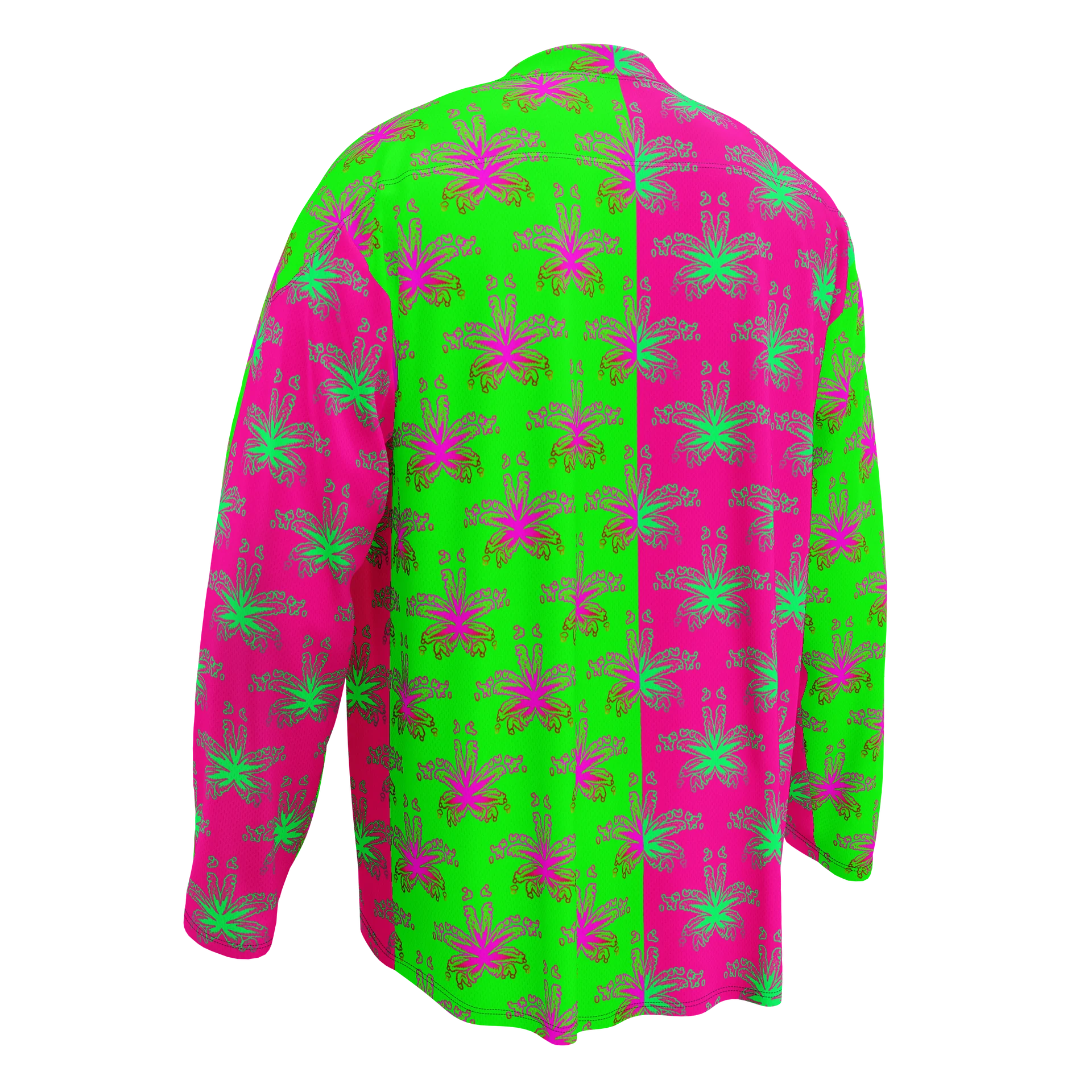 Pot Leaf Stoner Hockey Jersey, 420 Weed Rave Wear, Hot Pink Neon Green Ganja Cannabis Clothing, Pothead Party Festival Fashion product image (5)