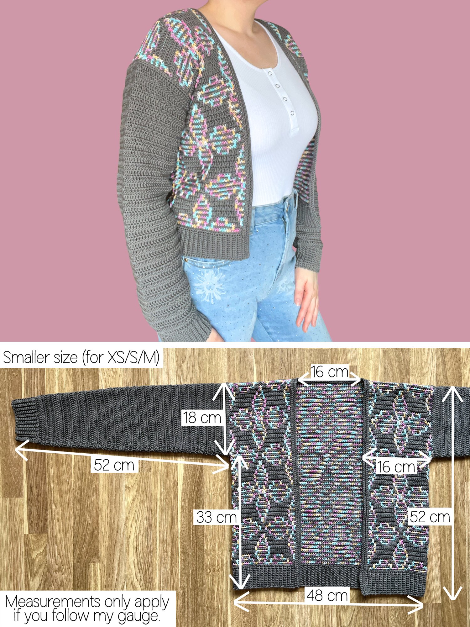 Crochet Pattern: Floral Mosaic Cardigan, One Size Only for XS, S, M product image (3)