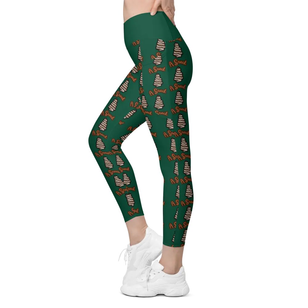 Chocolate Holiday Snack Cake All-Over Print Green Crossover Leggings with Pockets product image (10)