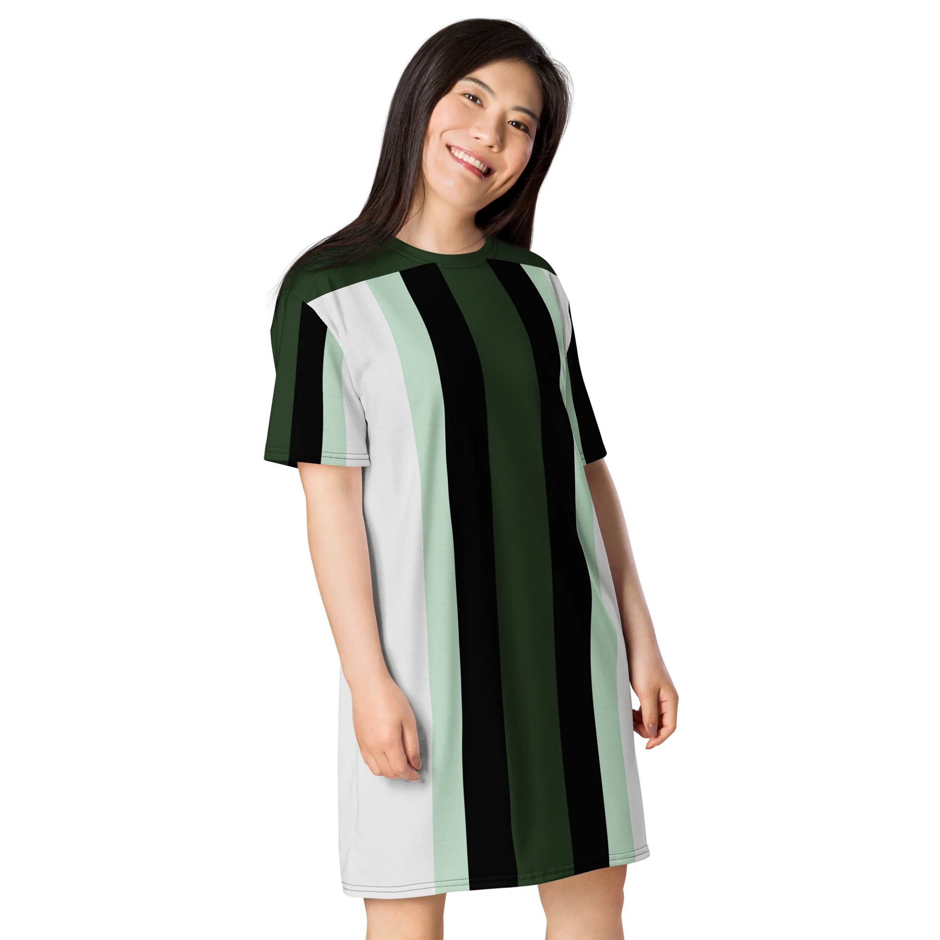 Forest Green & Black Striped Oversized T-Shirt Dress | TDS Music product image (4)