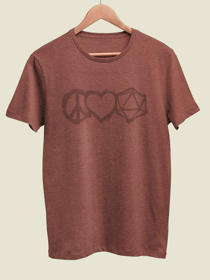 Peace Love D20 Subtle Board Game Shirt - Clay product image (2)