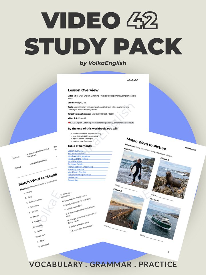 EASY English Listening Practice for Beginners (Comprehensible Input) - Video 42 Study Pack product image (1)