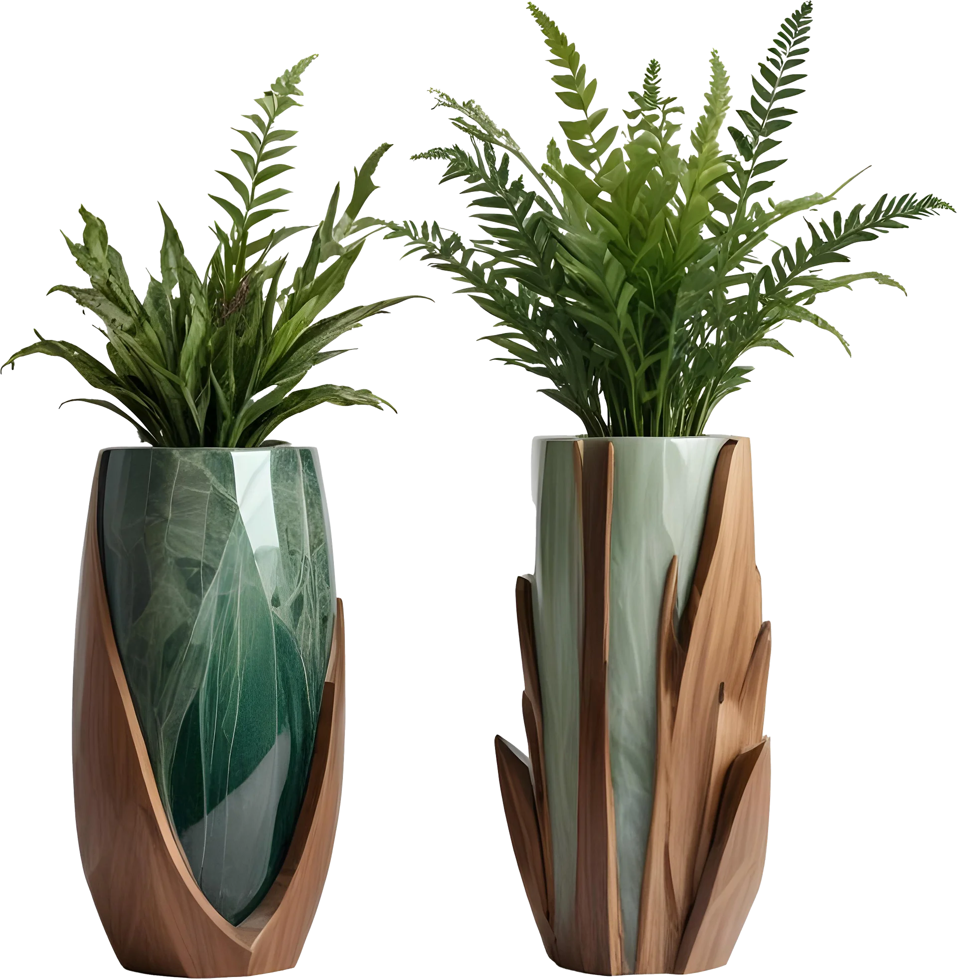 Luxe Botanique – Twin Fern Elegance Vases PNG product image (1)