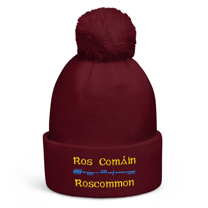 Roscommon/Ros Comáin Scholastic style Ogham embroidered Pom-Pom Beanie product image (2)