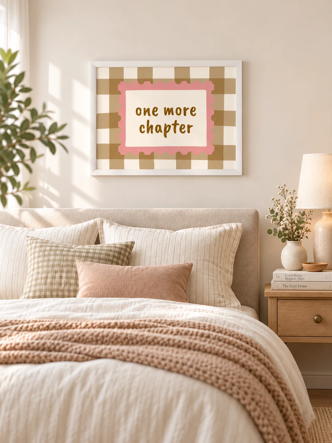 One More Chapter Printable Wall Art | Book Lover Reading Nook Poster | Pink Checkered Library Decor | Digital Download product image (10)