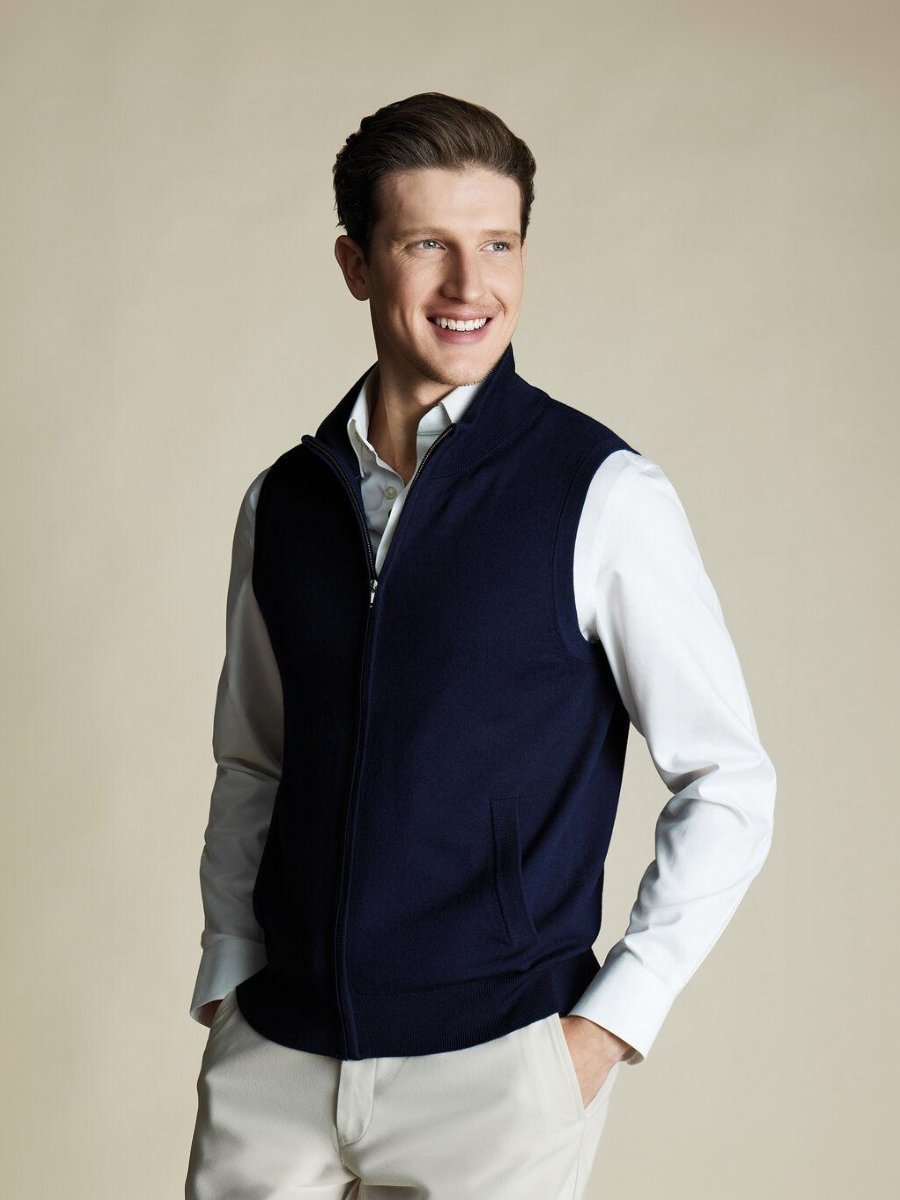 Merino Zip Through Vest – Navy product image (1)