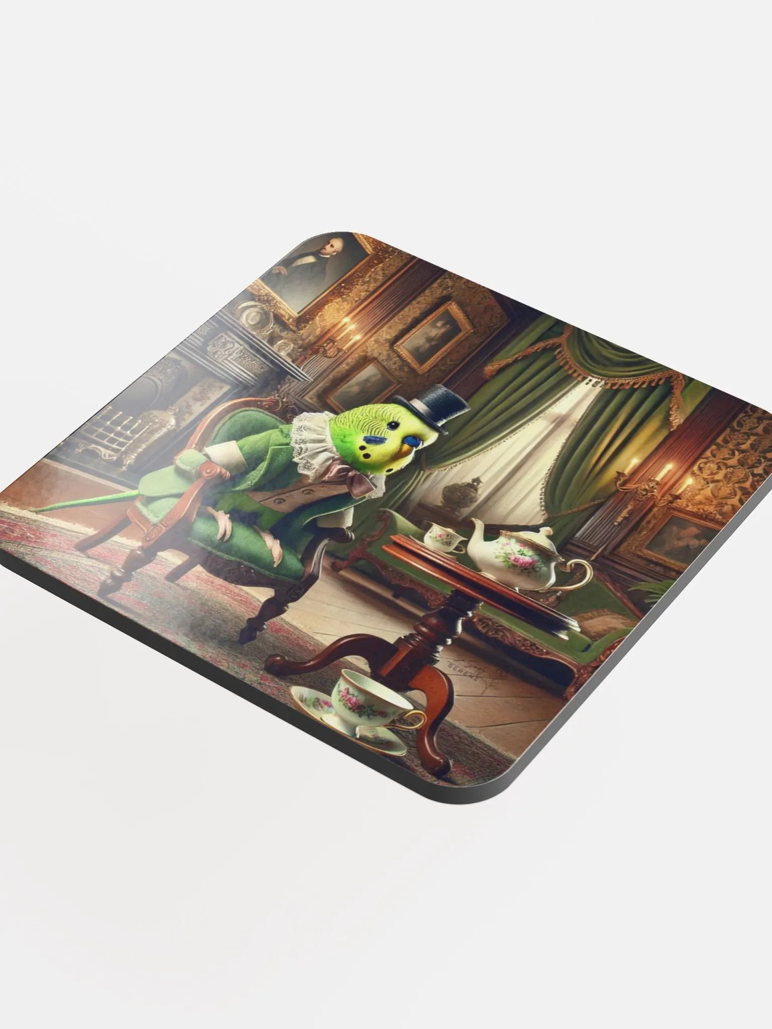 Perch & Sip – Glossed Cork Coaster with Parakeet Art 5 product image (4)