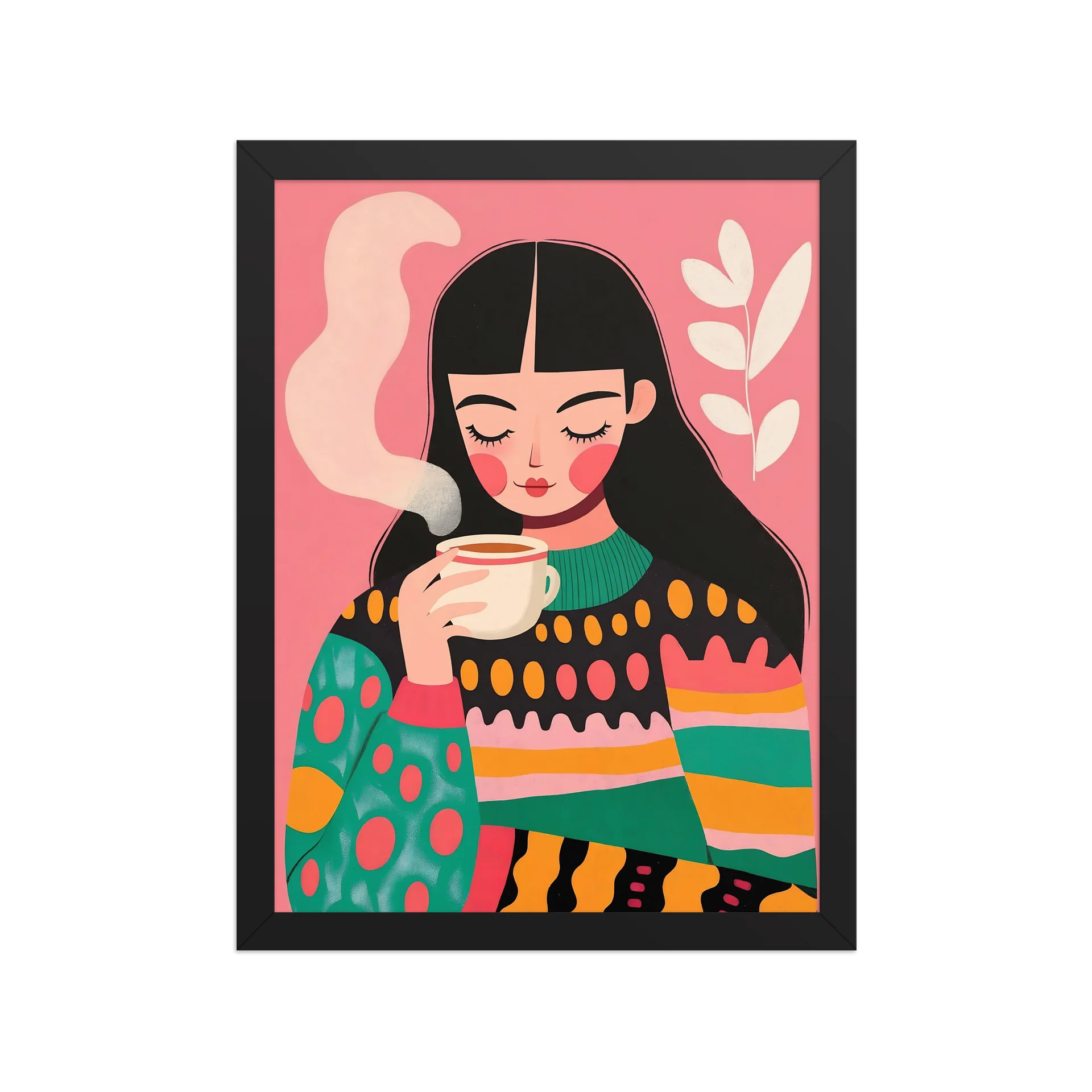 Cozy Coffee Girl - Colorful Boho Wall Art Print | Pink Pastel Illustrative Poster product image (2)