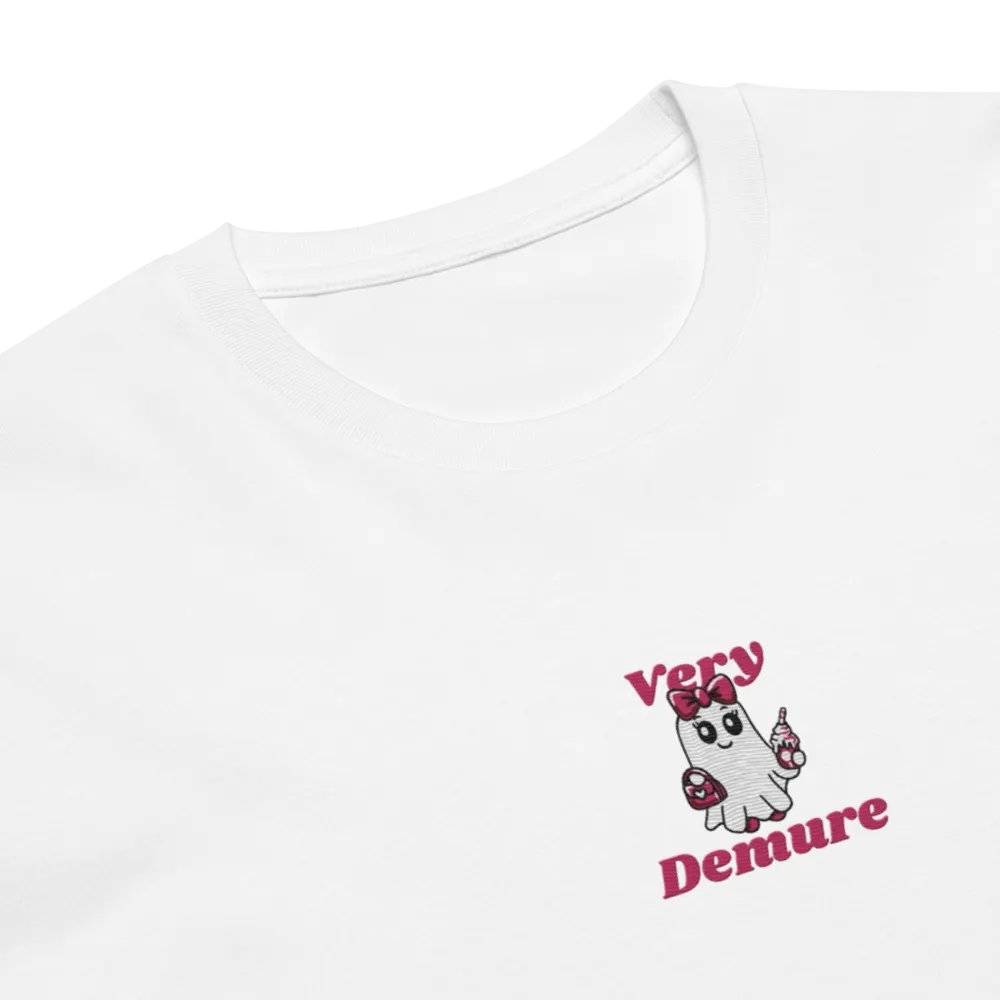 Very Demure Cute Ghost Embroidered Premium Cotton Regular Fit T-Shirt product image (3)