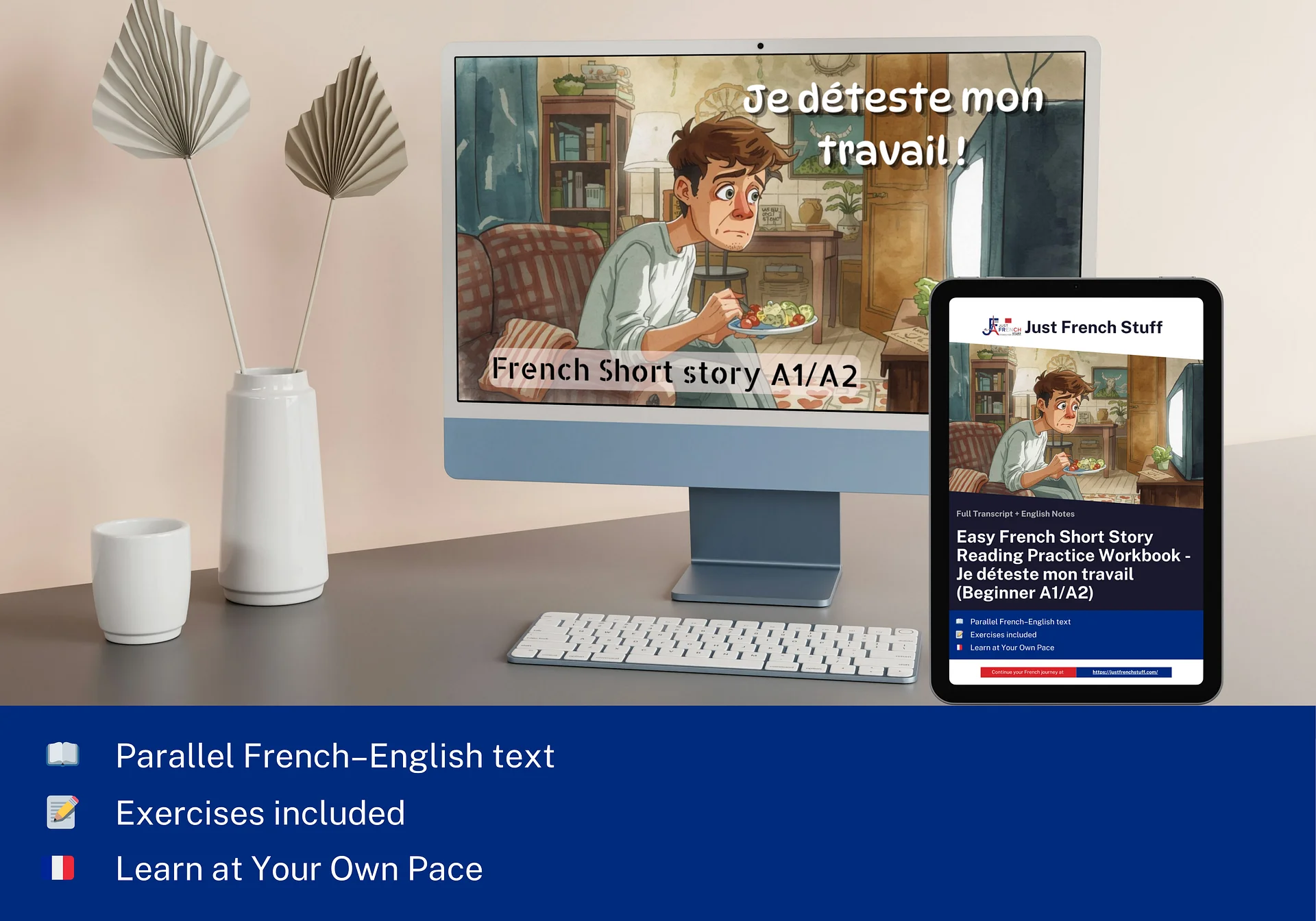 Printable Easy French Short Story Reading Practice Workbook - Je déteste mon travail (Beginner A1/A2) product image (2)
