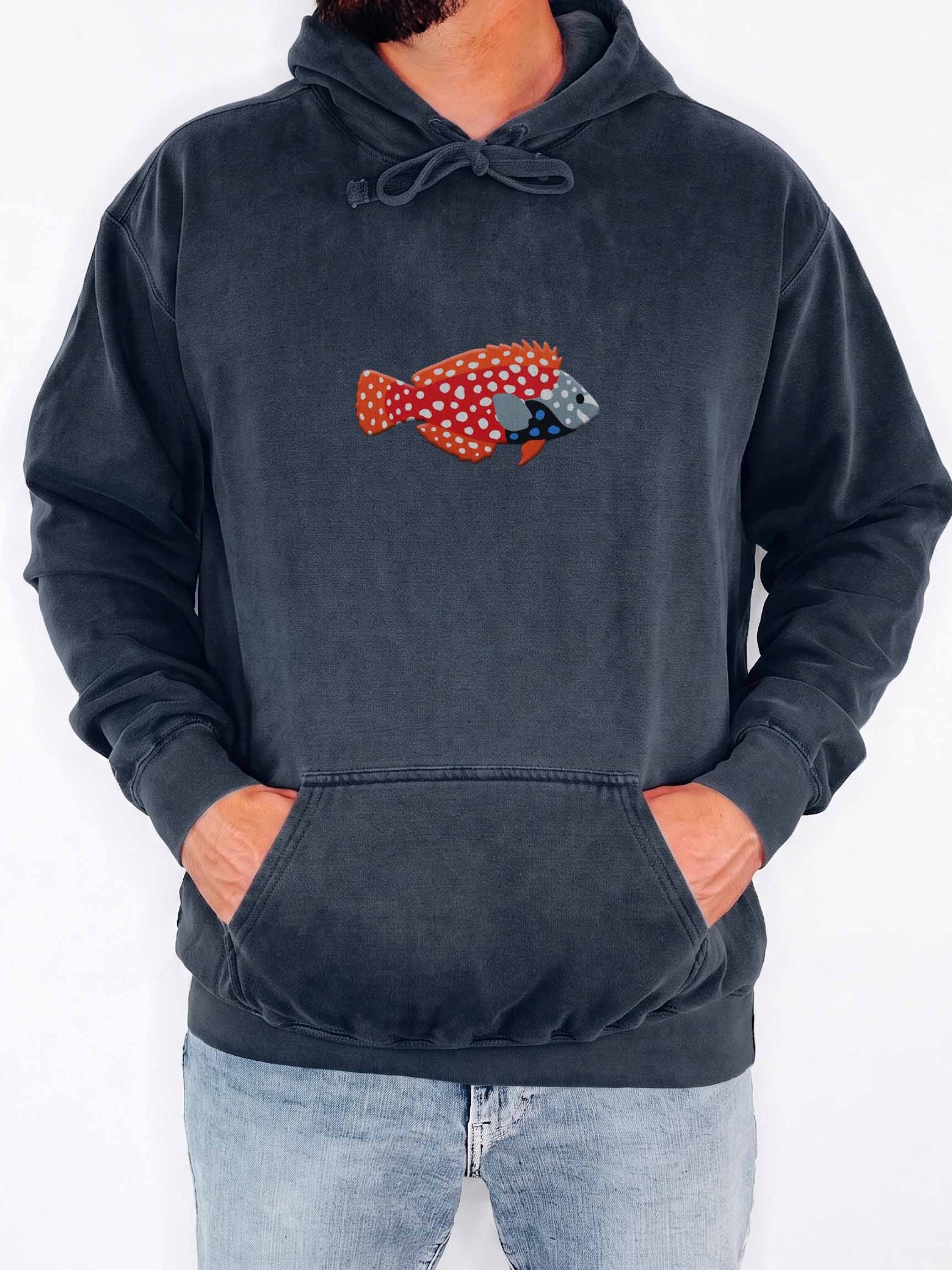 Bluestar Leopard Wrasse Embroidered Hoodie | Saltwater Reef Aquarium Fish & Ocean Lover Apparel product image (2)