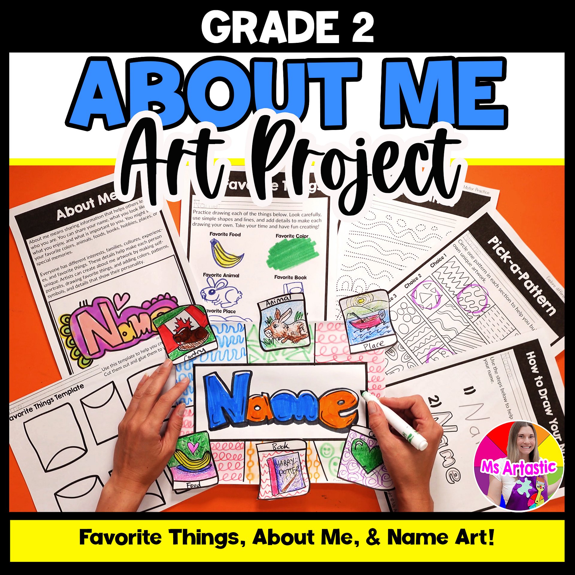 2nd Grade Back to School About Me Name Art Lesson Favorite Things Art Project product image (1)