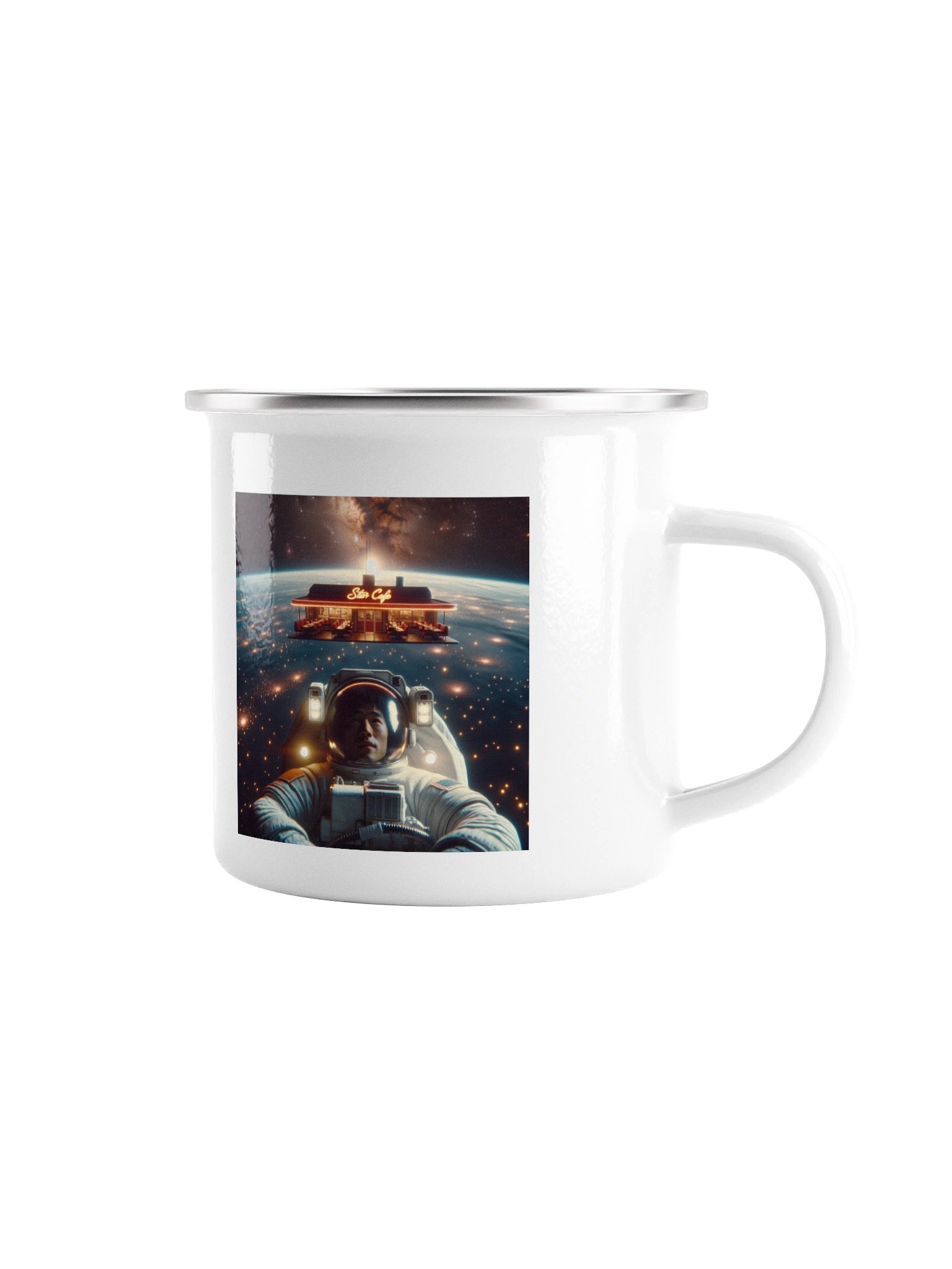 Cosmic Star Cafe Sci-Fi Enamel Coffee Mug product image (1)