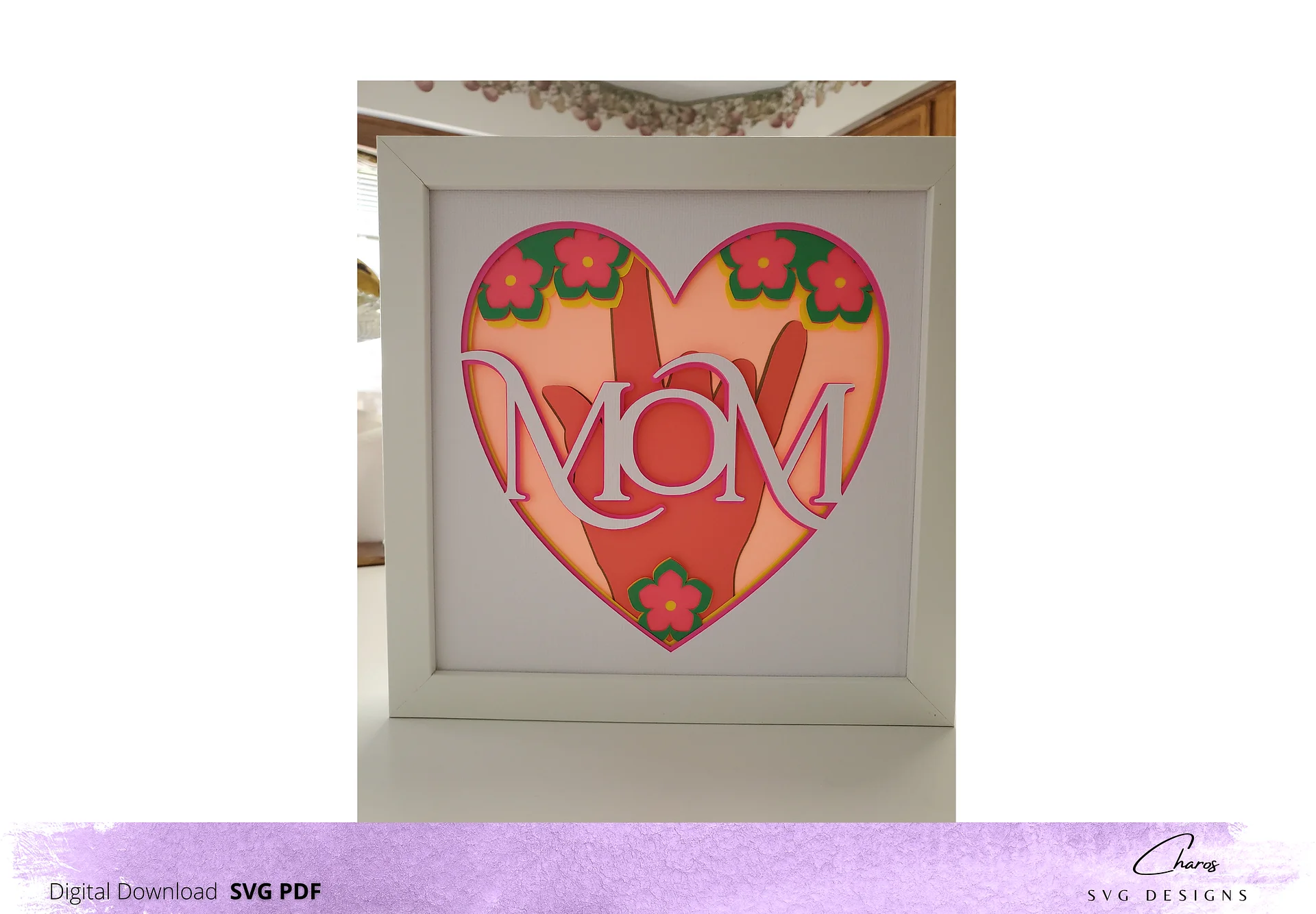 3D I Love You Mom SVG in ASL Layered Shadow Box Design product image (4)