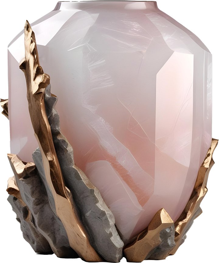 Ethereal Glow – Faceted Rose Quartz Vase PNG product image (1)