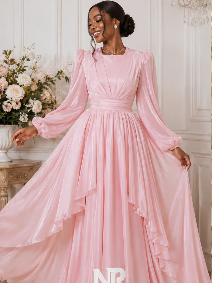 Luxury Women's Organza A-Line Evening Gown – Elegant Square Neck Long Sleeve Tiered Ruffle Prom Dress for Weddings, Galas & Formal Events product image (2)