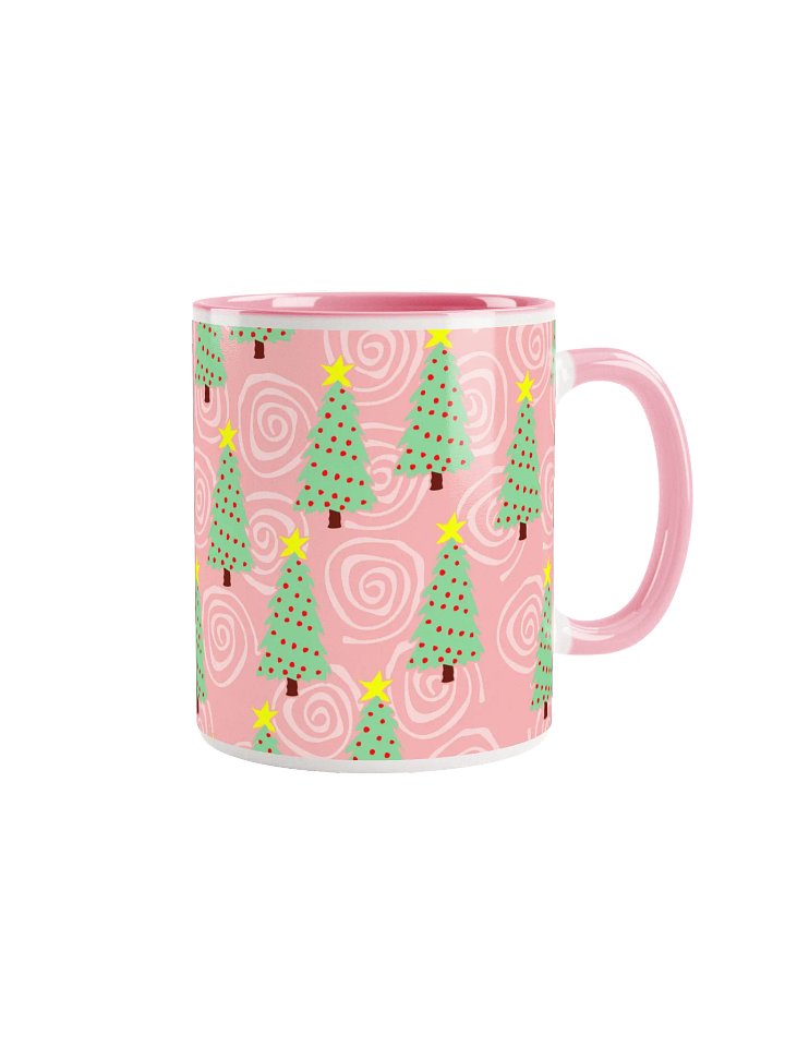 Green Christmas Trees on Pink Spirals Ceramic Mug product image (1)
