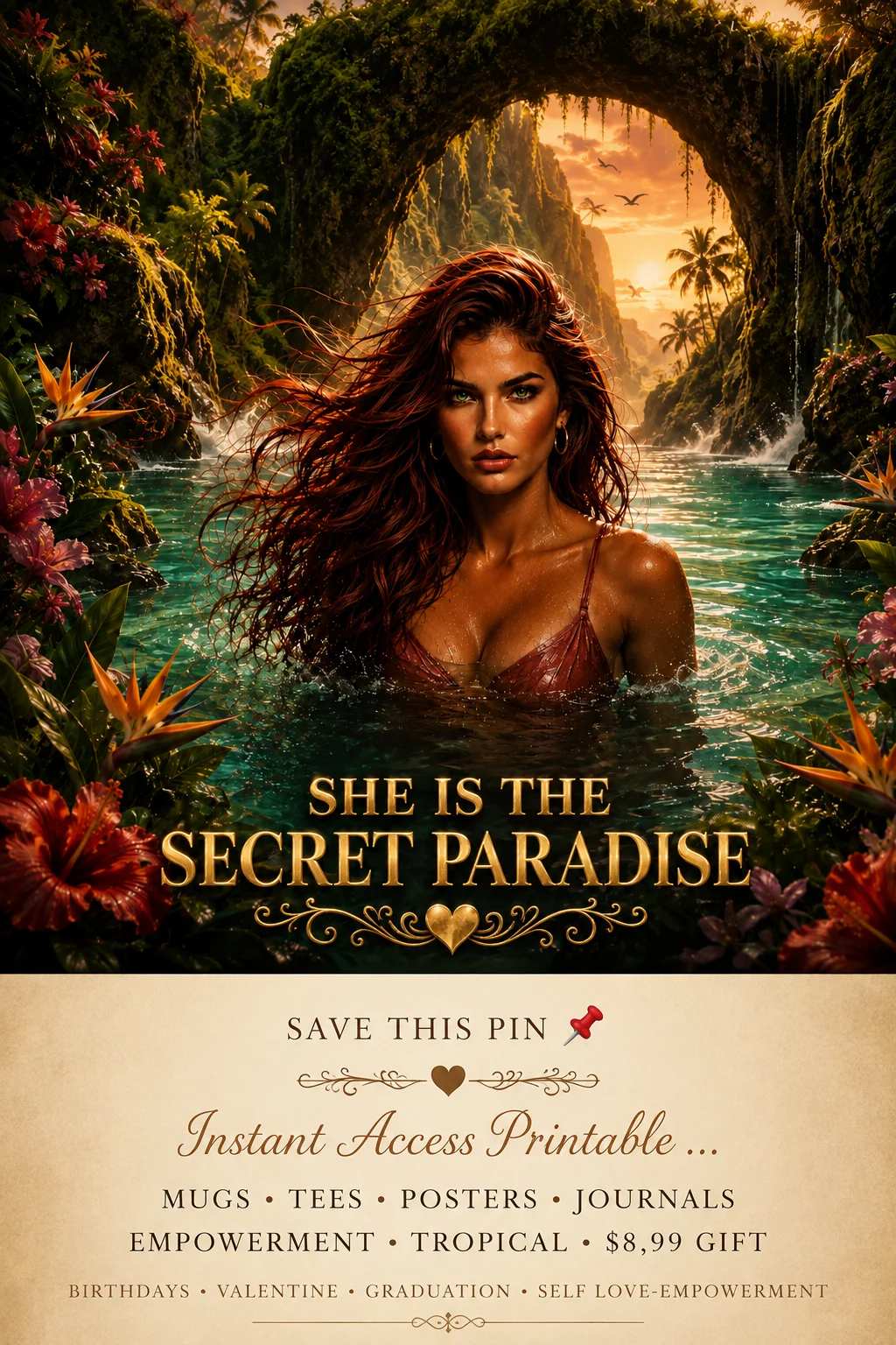 She Is The Secret Paradise | Tropical Goddess Art Digital Download $8,99 product image (1)