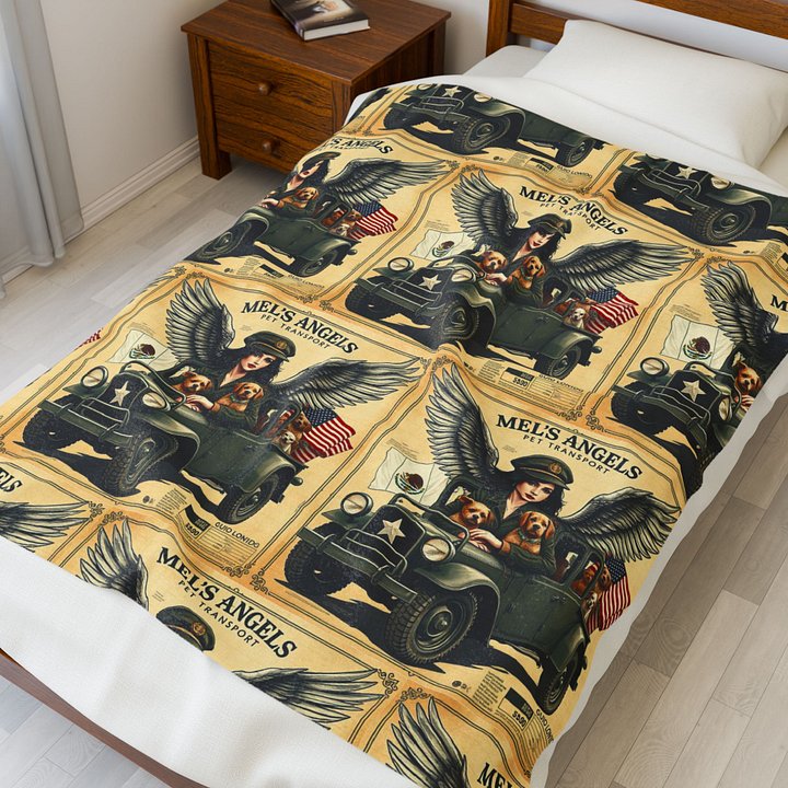 Mel’s Angels Vintage Military Jeep Dog Lover Throw Blanket – Adventure Travel Pet Art, Mexico US Design, Cozy Dog Gift product image (1)