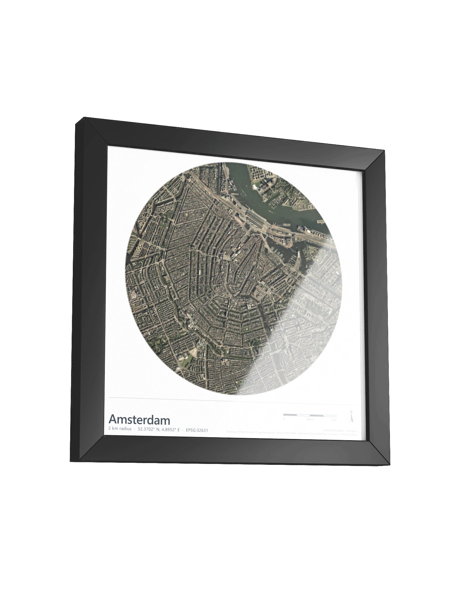 Amsterdam Aerial — Path-Traced 3D City Map · Framed Matte Poster product image (11)