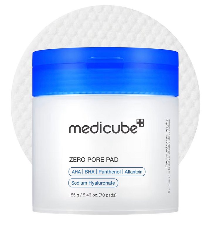 Medicube Zero Pore Pad 2.0: dual-texture toner pads for exfoliation and pore care with AHA & BHA. Includes 70 pads product image (1)