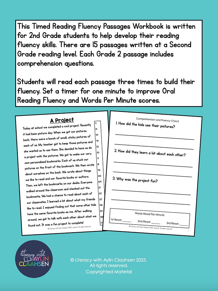 Timed Reading Fluency Passages for 2nd Grade product image (2)