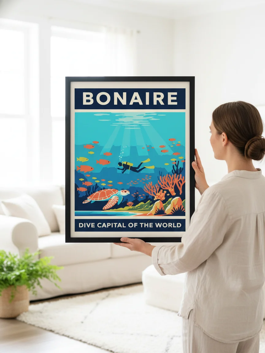 Bonaire Dive Capital of the World Wall Art – Tropical Ocean Scuba Print, Coral Reef & Sea Turtle Travel Poster product image (25)