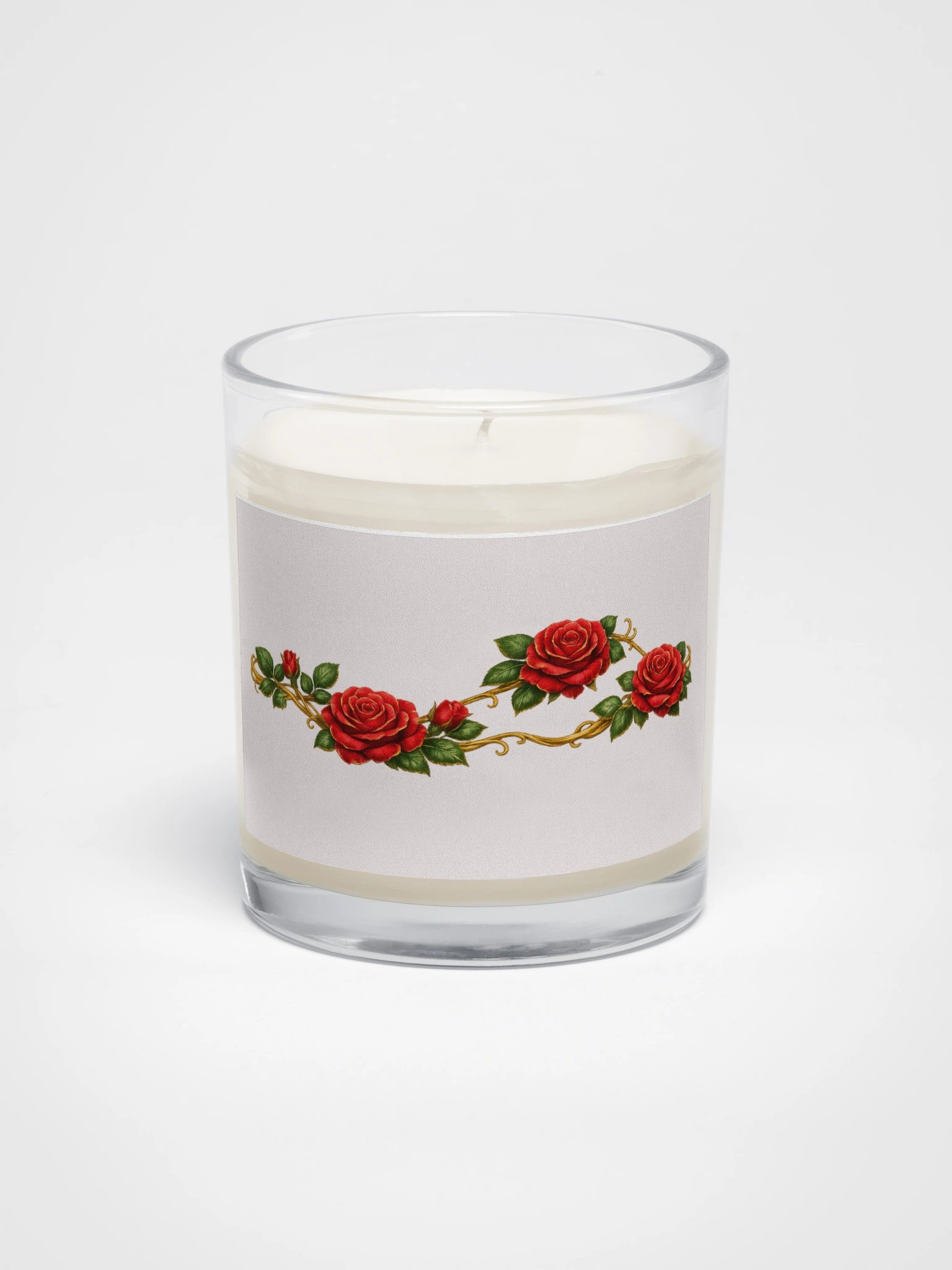 Red Rose & Gold Vine Candle — Clear Glass Jar product image (1)