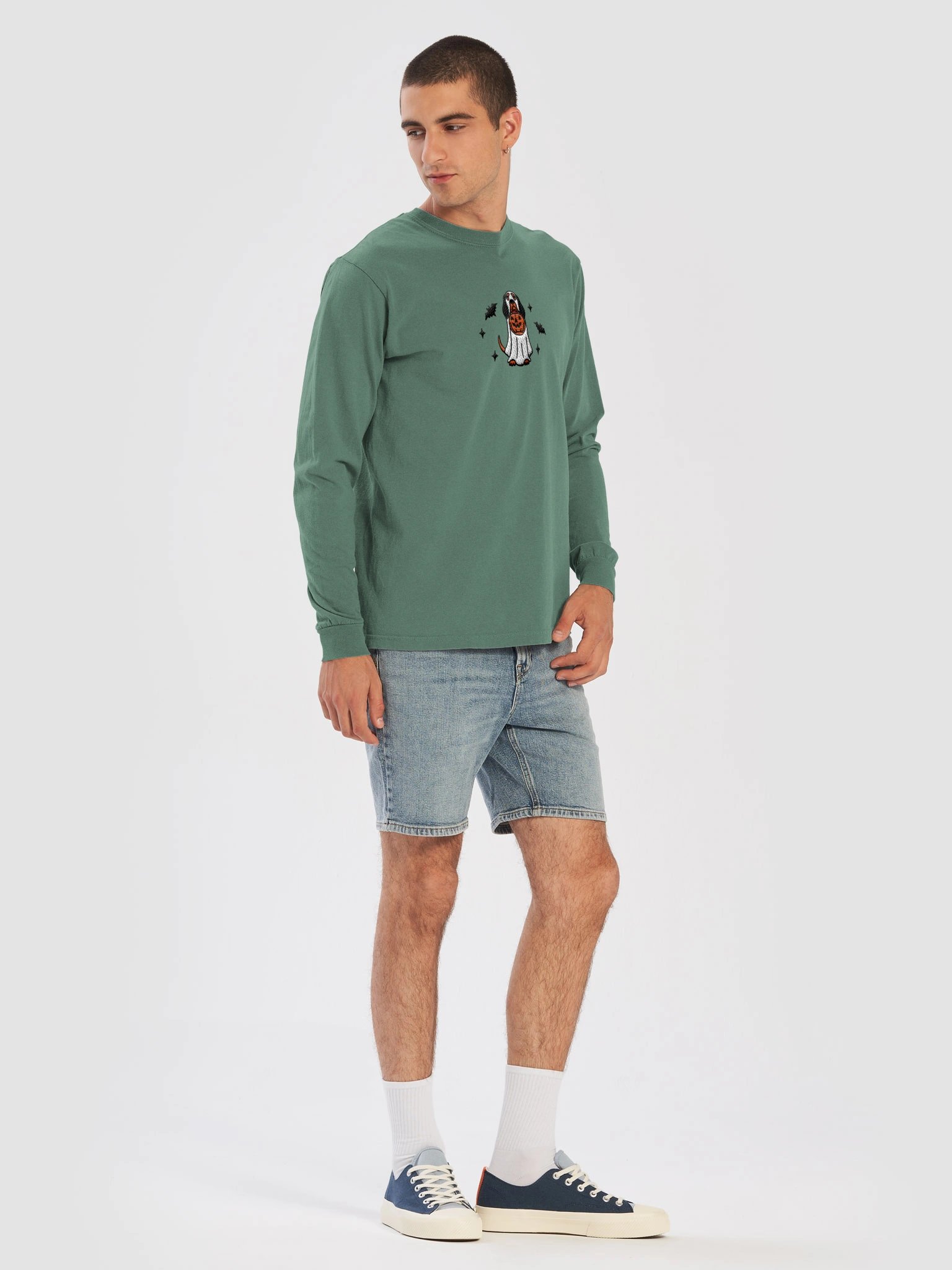 Halloween Bloodhound(Black & Tan) Embroidered Lomg-sleeved T-Shirt product image (9)