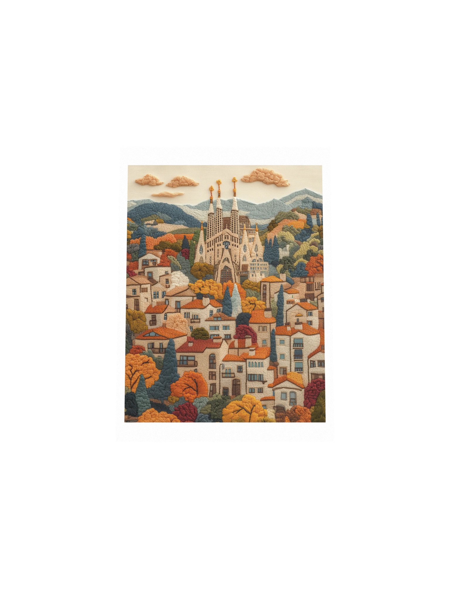 Barcelona in Stitches | Embroidery-Style Wall Art — Unframed Print product image (4)