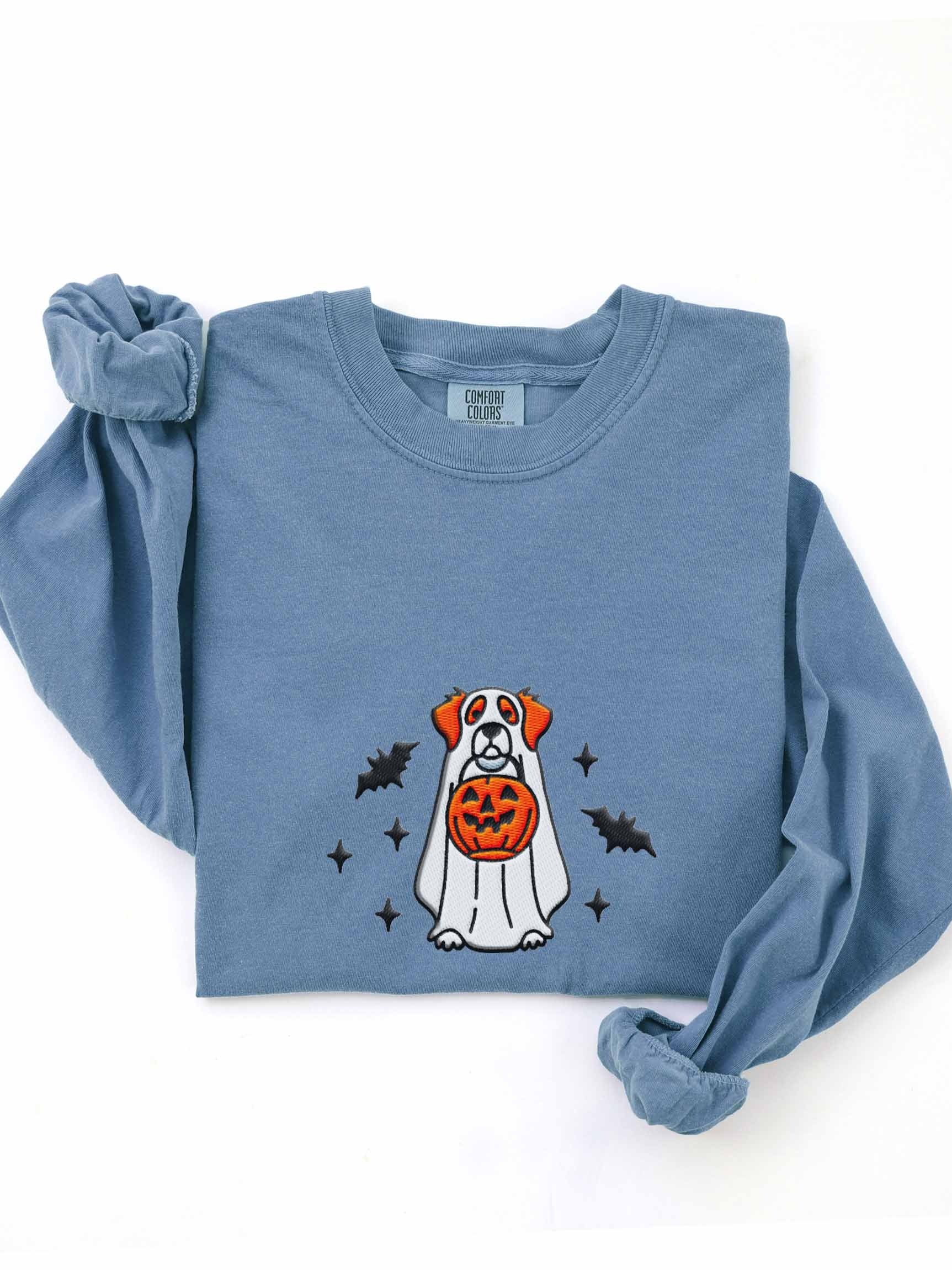 Halloween Brittany Spaniel(Orange & White) Embroidered long-sleeved T-Shirt product image (1)