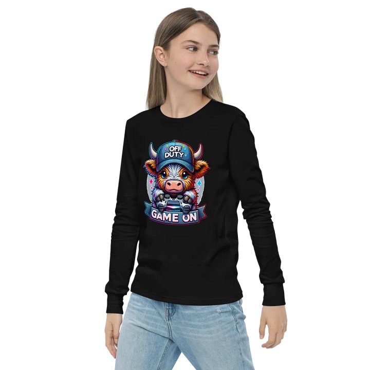 Off Duty Gaming Cow Youth Long Sleeve T-Shirt product image (7)