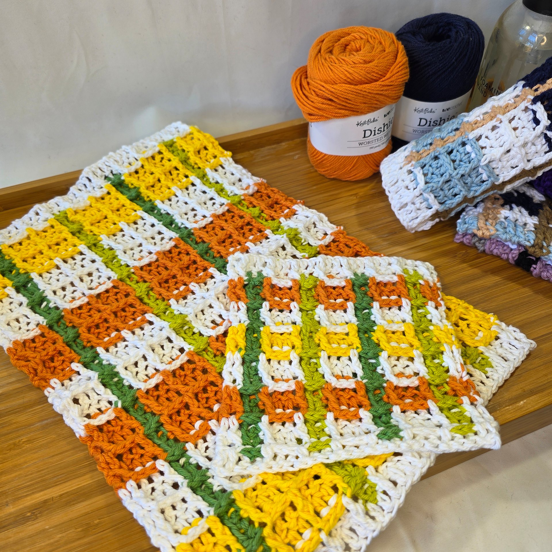 Crochet Cotton Dish Towel Set: Limited Edition Fall Plaid Kitchen Decor product image (1)