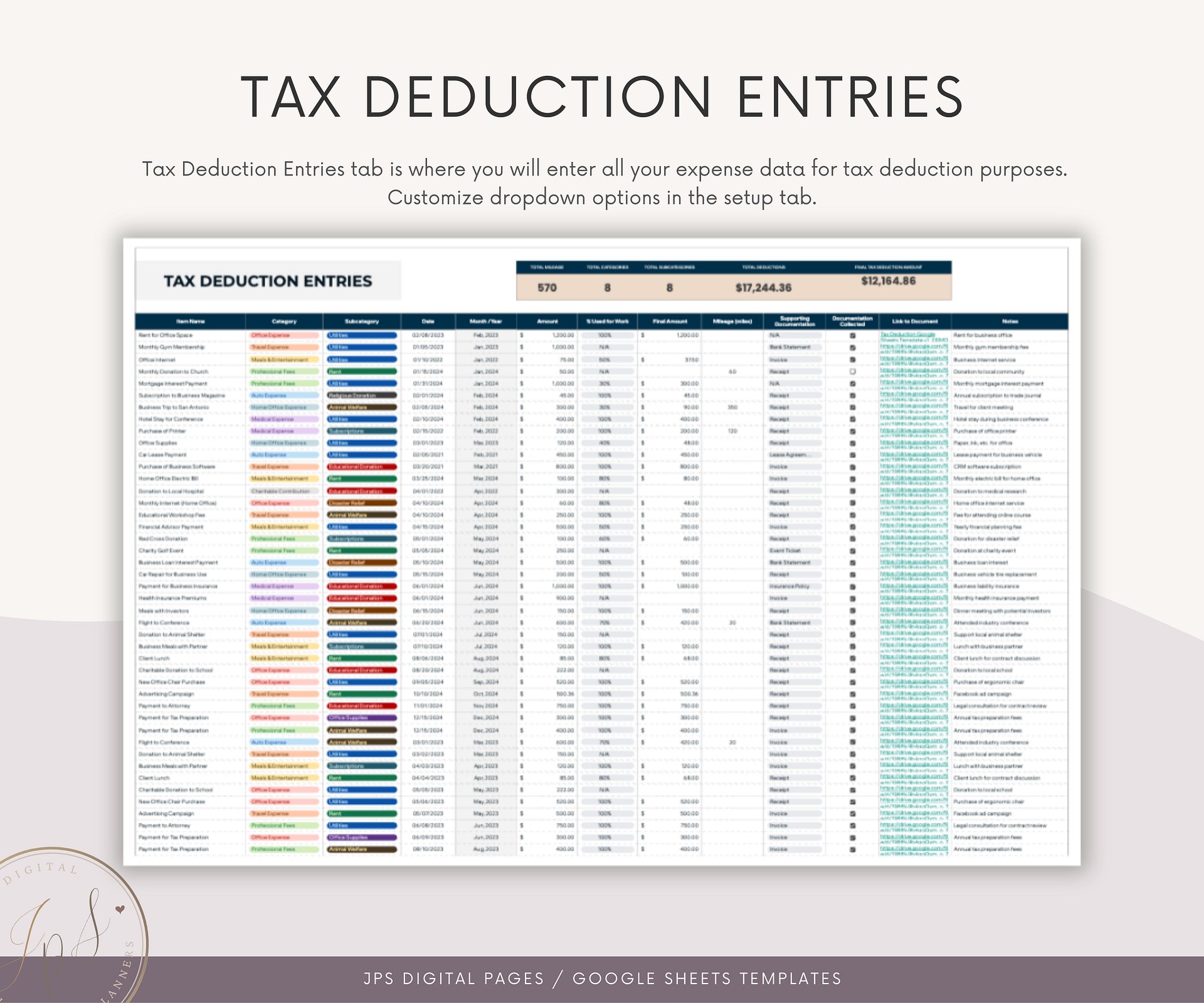 Australian Tax Deductions Tracker & Dashboard Spreadsheet, Google Sheets Template product image (5)