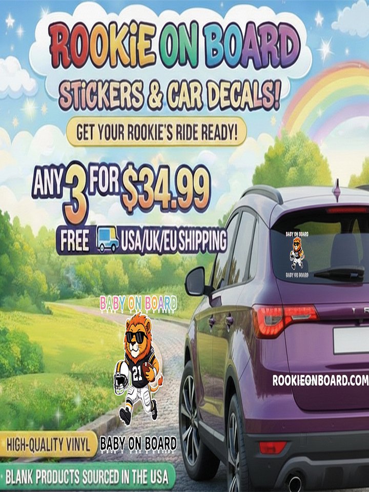 Funny Lion Football Baby on Board Sticker - 5x5 Weatherproof Vinyl Car Decal - Cute Sporty Lion Tailgate Decor - Premium Outdoor Grade Safety Sign for SUVs & Jeeps product image (2)