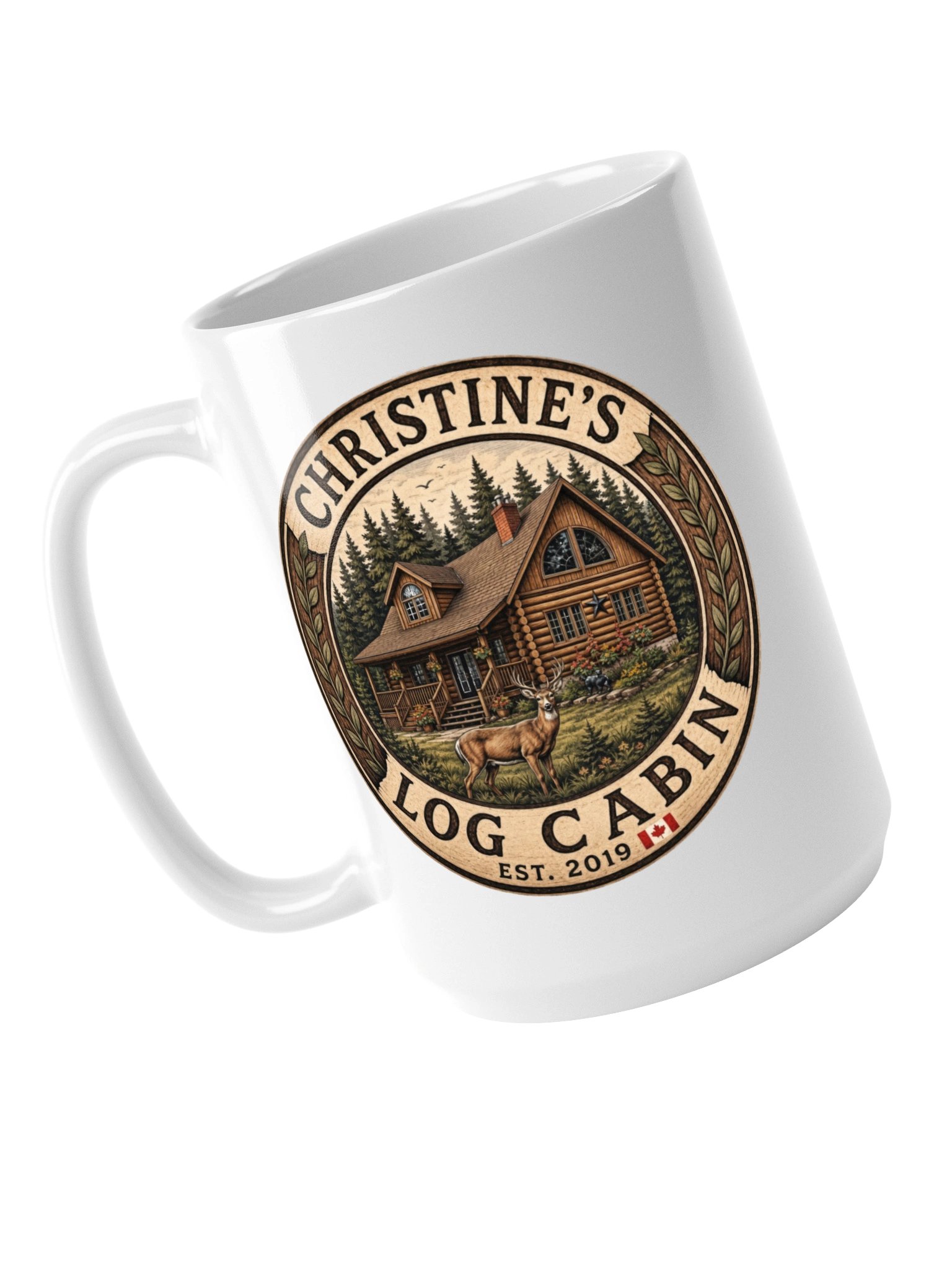 Christine's Log Cabin Ceramic Coffee Mug | 15oz Morning Coffee Cup product image (5)