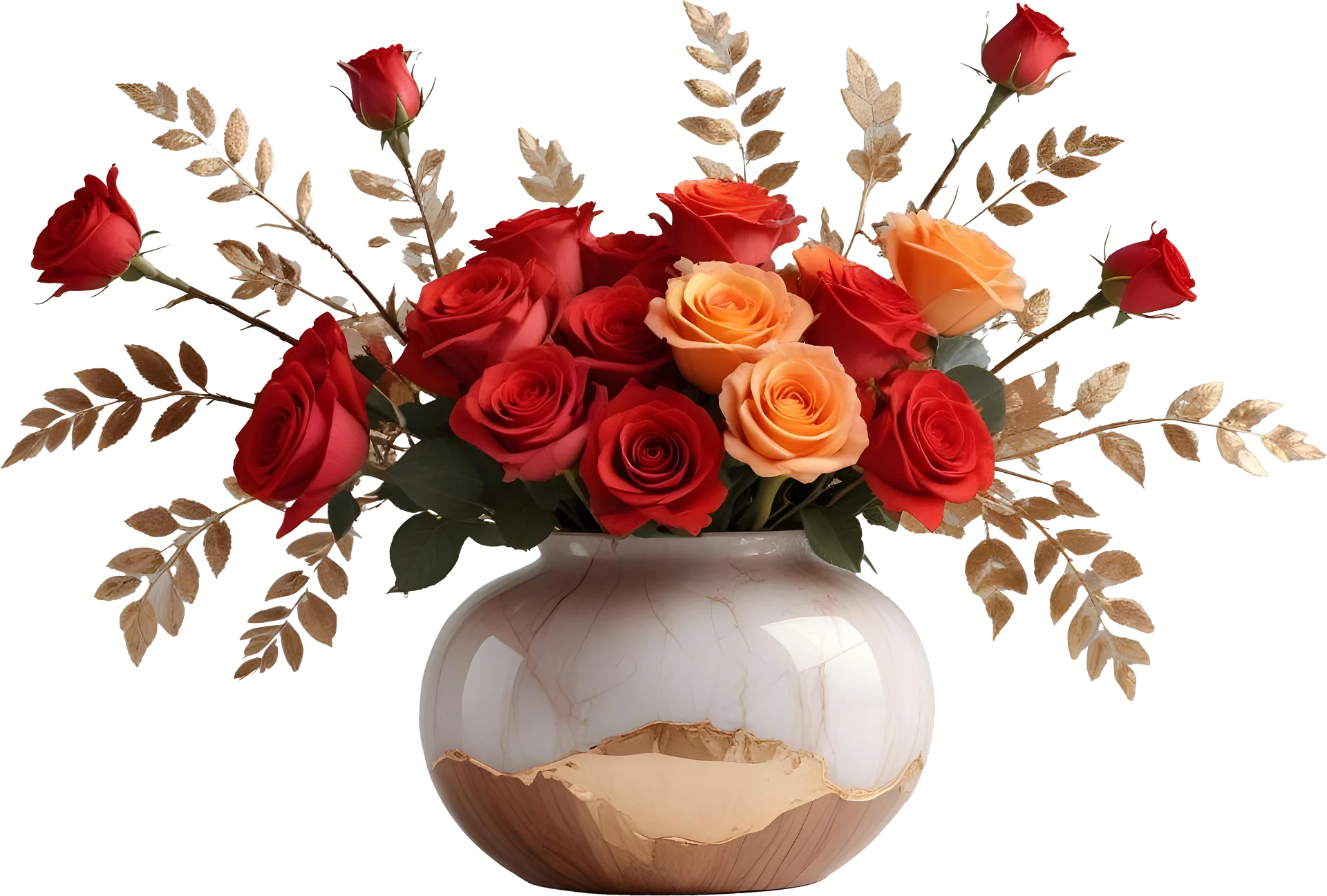 Golden Elegance – Marble and Gold Rose Vase PNG product image (1)