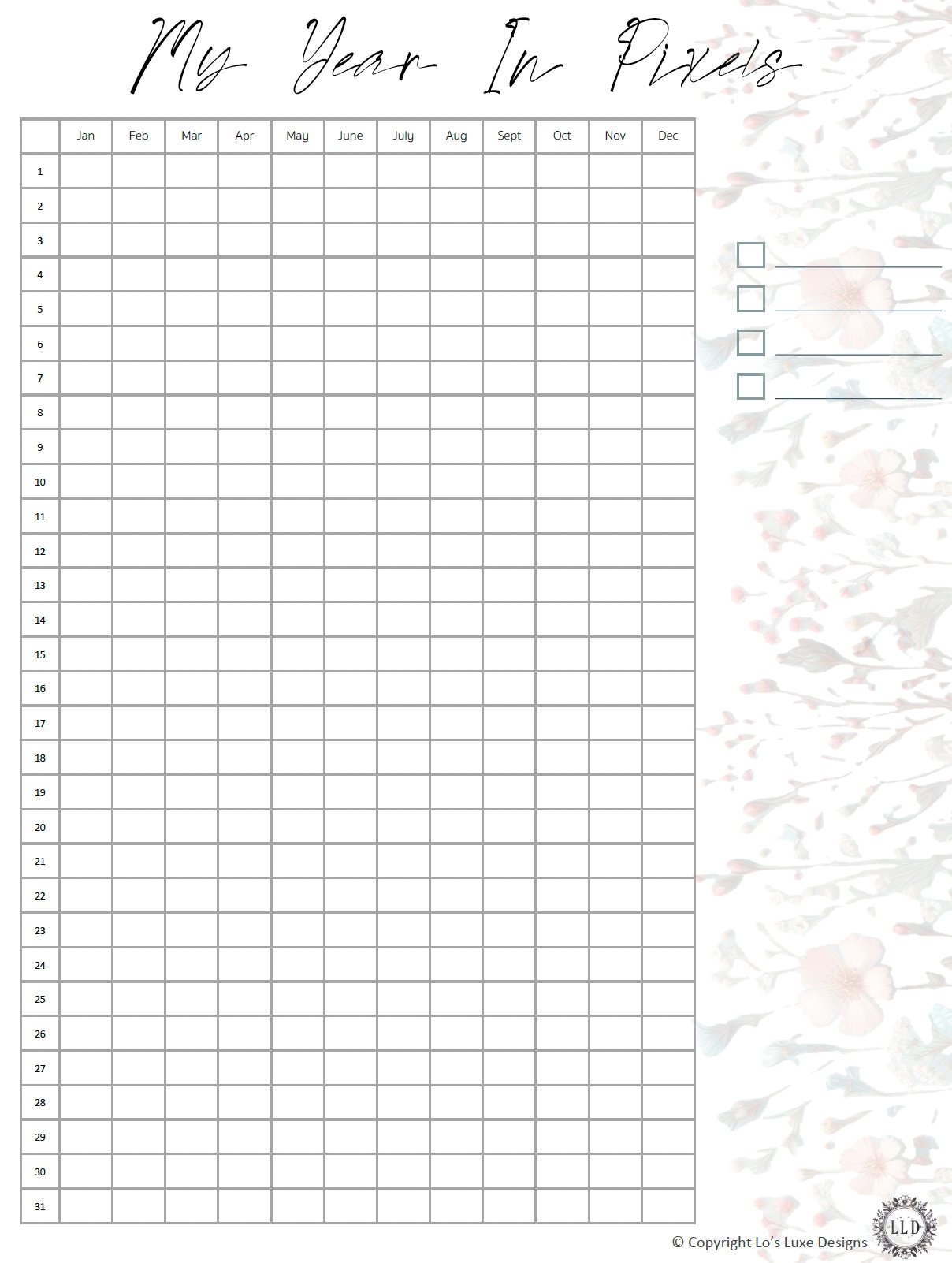 Yearly Habit Tracker - Wildflower - 8.5x11 Printable product image (1)