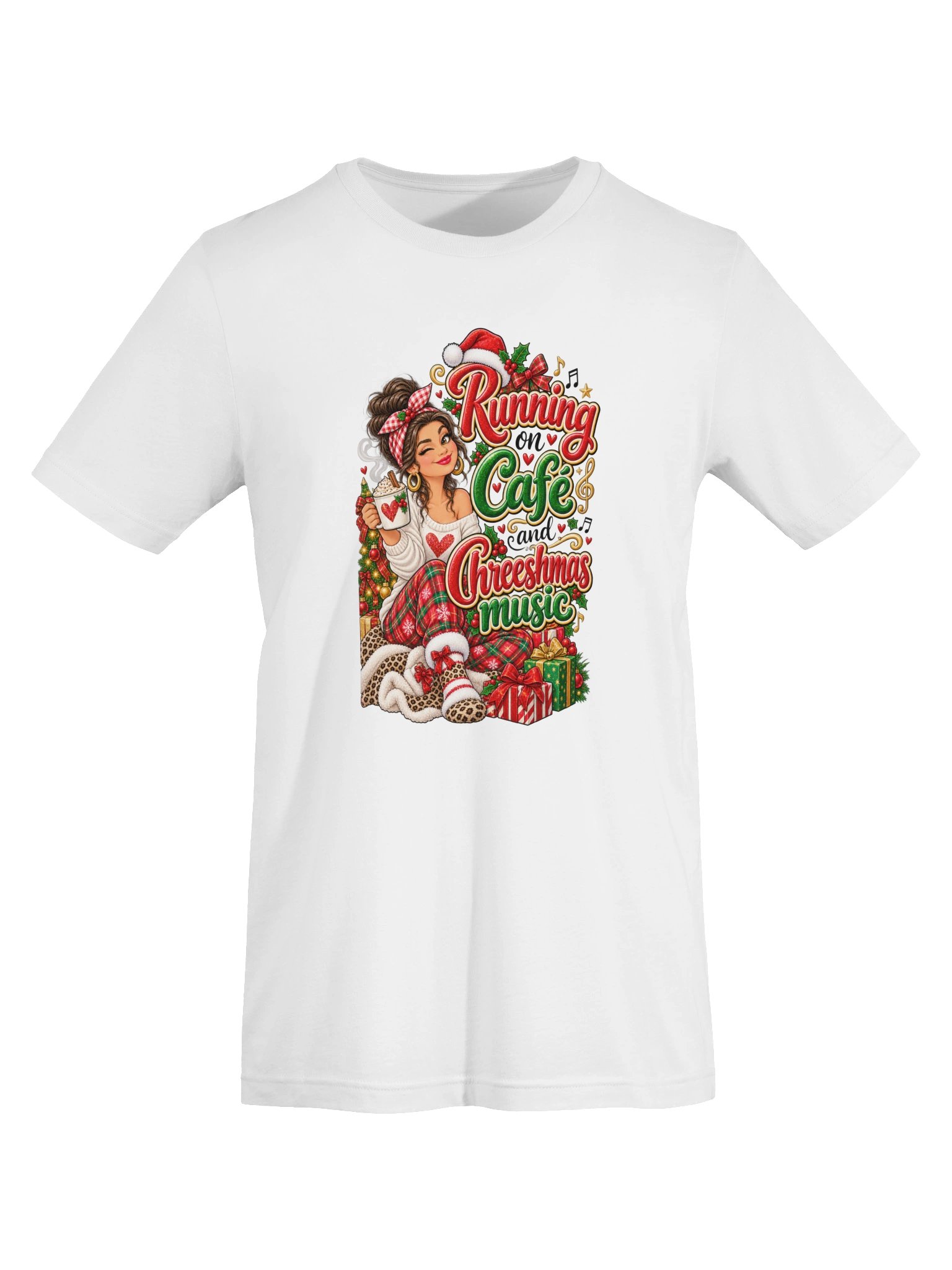 Running on Café and Chreeshmas Music – Funny Christmas T-Shirt product image (5)