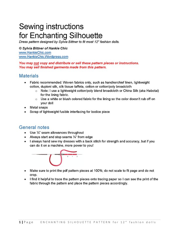 Enchanting Silhouette sewing pattern for 12" fashion dolls product image (2)