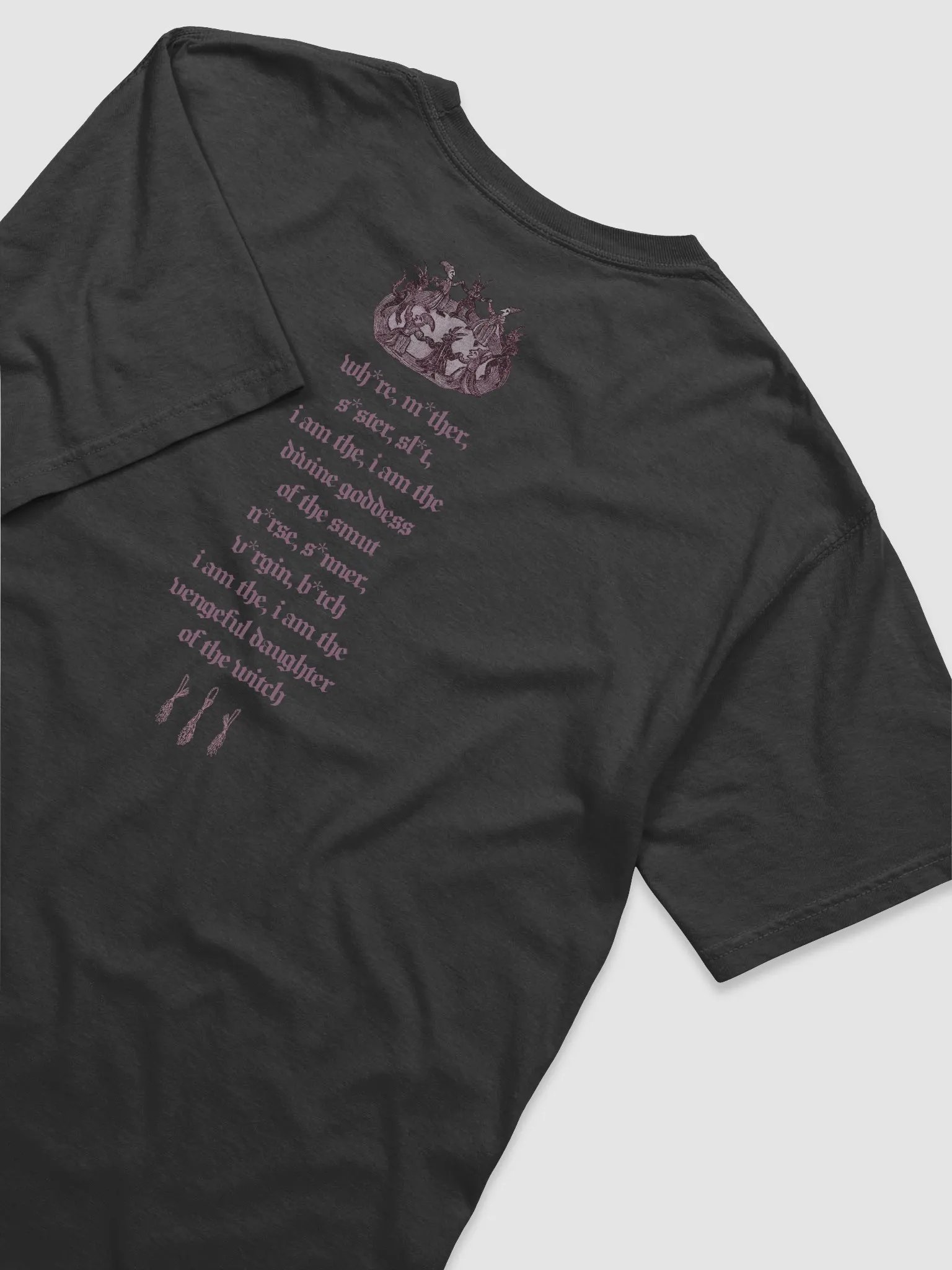 'Wh*re, M*ther, S*ster, Sl*t...' Burn Your Village T Shirt (dark colours / design on back) (colours available) product image (2)