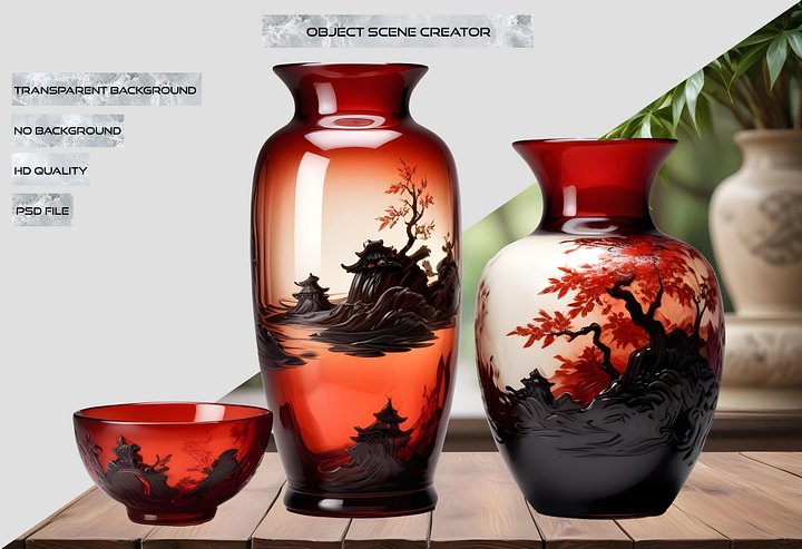 Chinese Glass Vase and Bowl Set – Autumn Serenity PNG product image (2)
