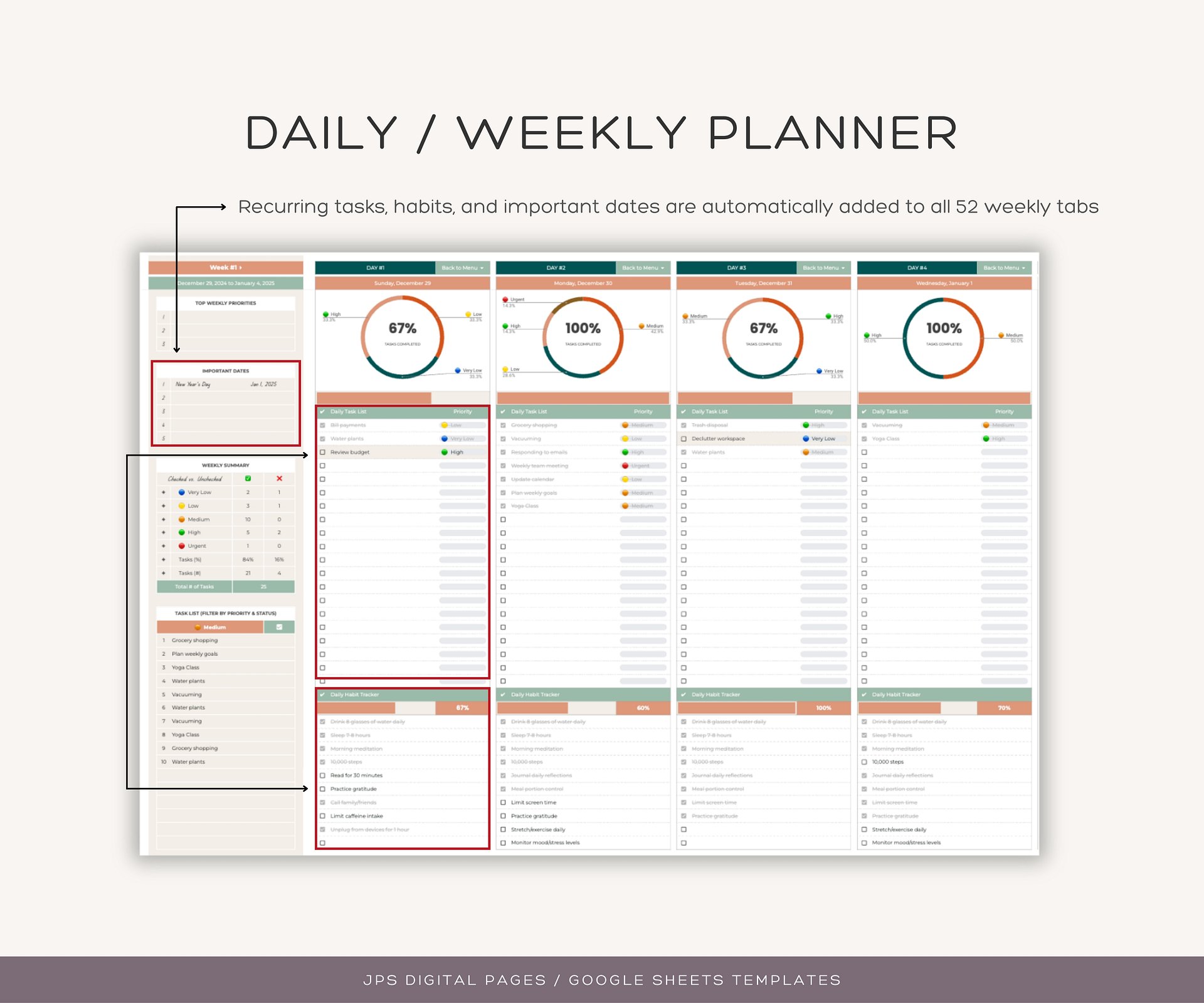 Recurring Task Manager, Google Sheets Template, Dynamic Monthly Calendar product image (5)