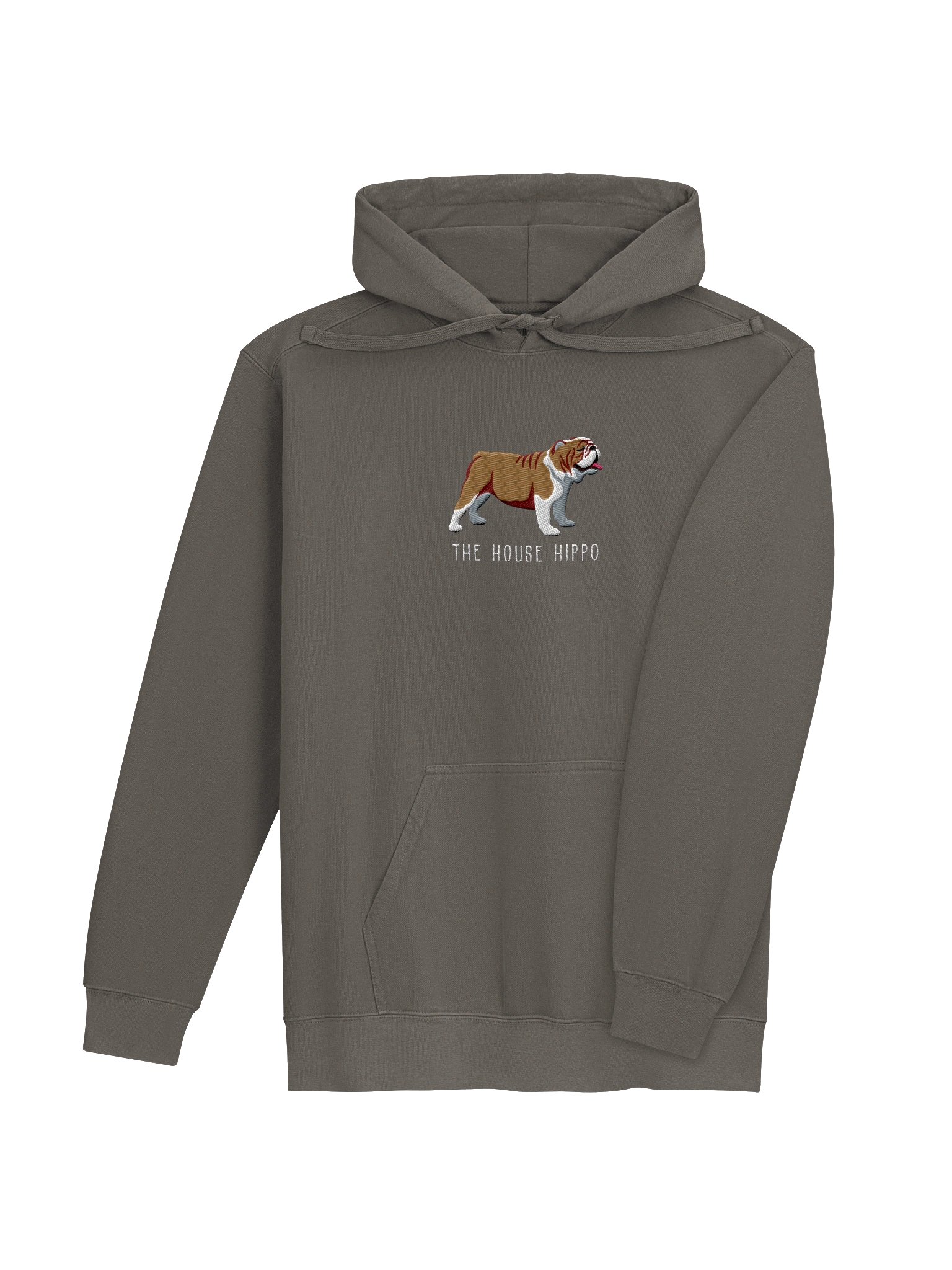 The House Hippo Premium Hoodie (Embroidered) of an English Bulldog(Brown & White) product image (8)