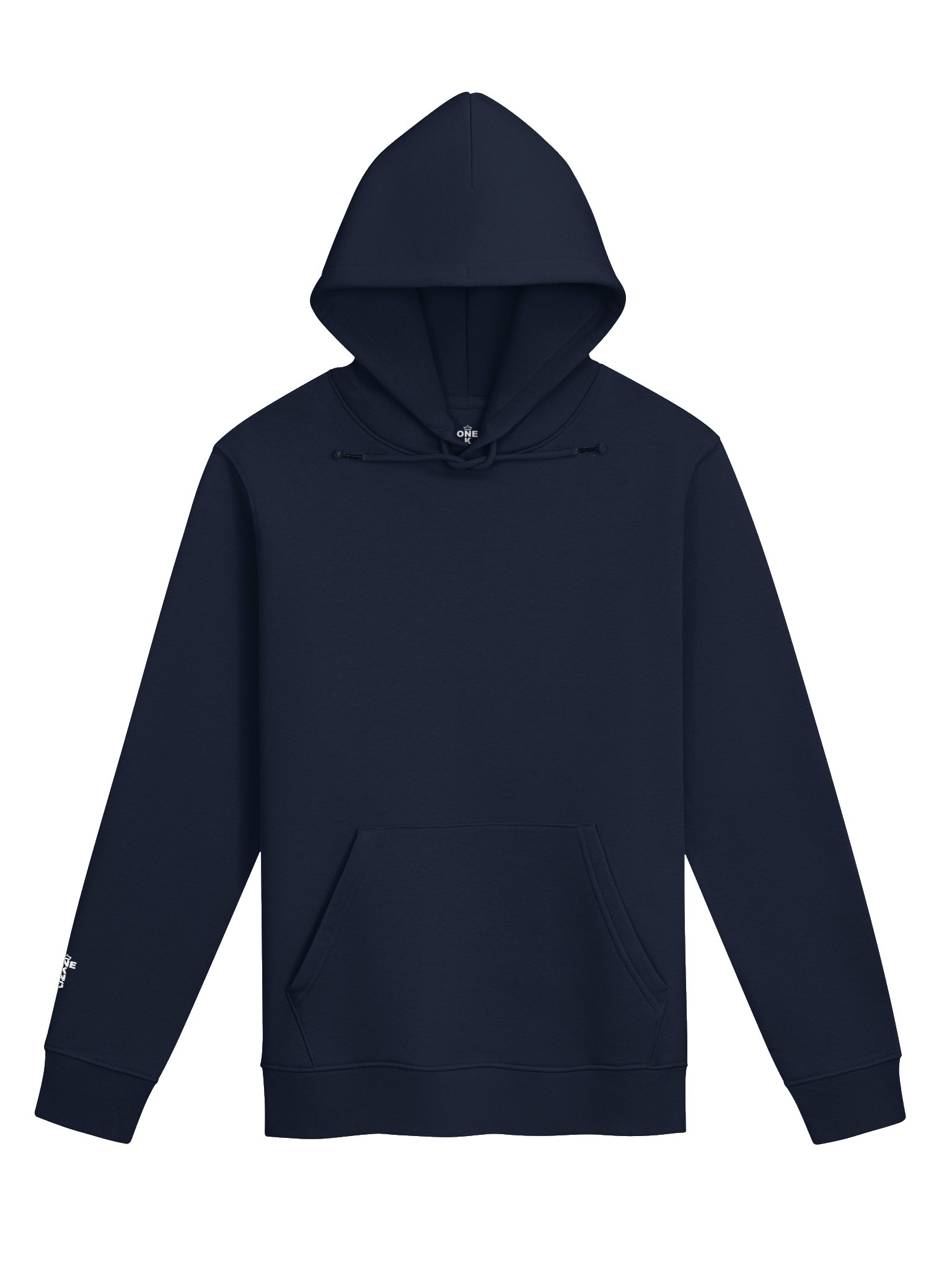 ONE KING Urban Crusader Silhouette 100% Organic Cotton Premium Street Hoodie with embroidered sleeve logo white print product image (2)