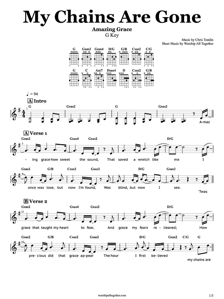 My Chains Are Gone (Amazing Grace) - Chris Tomlin | Sheet Music, Chord, Lyrics product image (1)